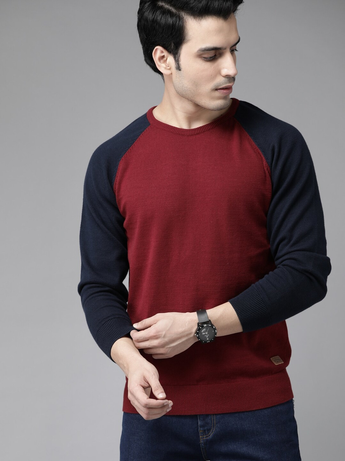 Roadster Solid Round Neck Casual Men Maroon Sweater Price History