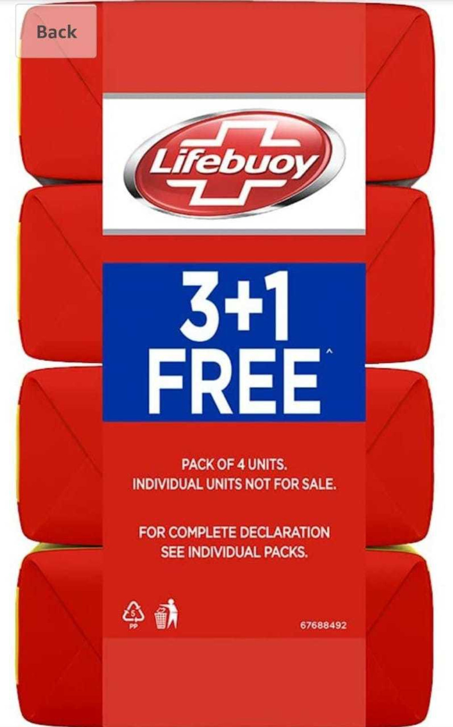 Image of LIFEBUOY Total 10 Germ Protection Soap Bar, 125g (pack of 4) (500 g)