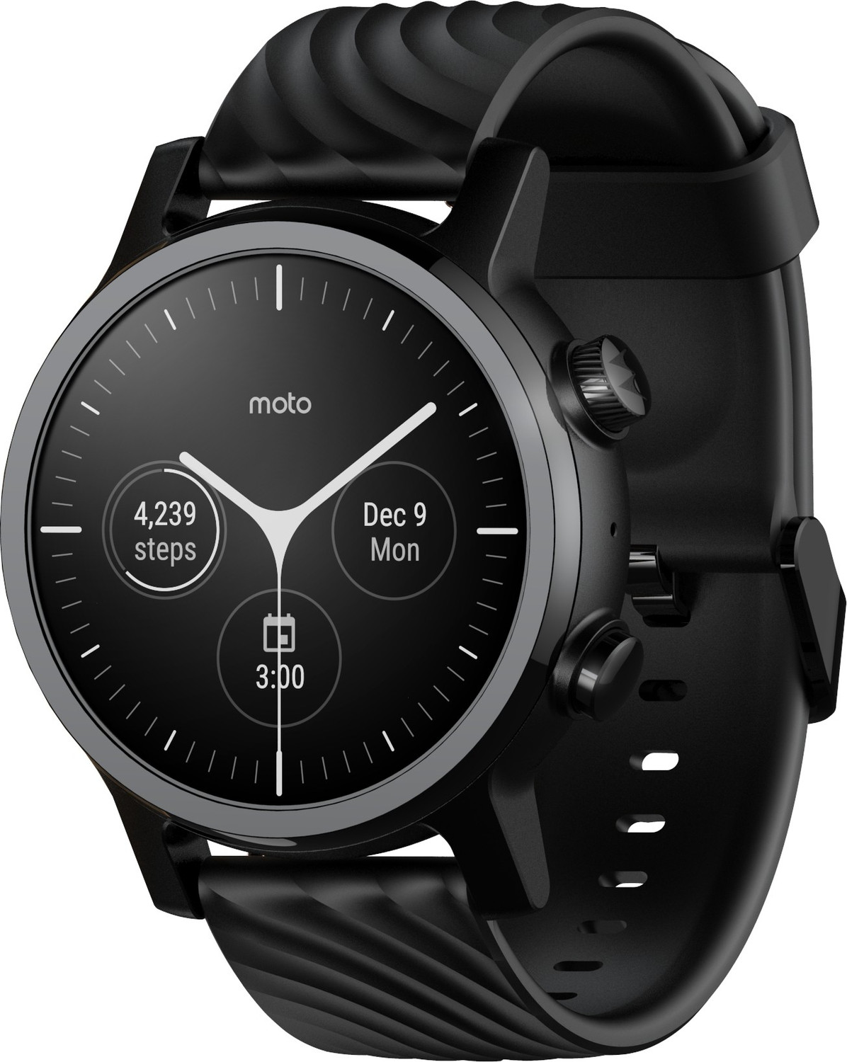 Image of MOTOROLA Moto 360 (3rd Gen) Smartwatch (Black Strap, Regular)