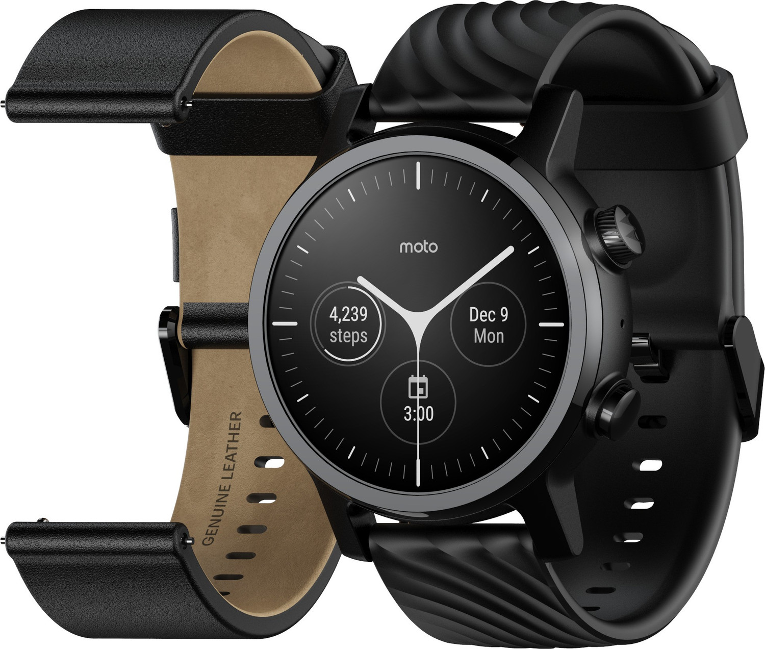 Image of MOTOROLA Moto 360 (3rd Gen) Smartwatch (Black Strap, Regular)