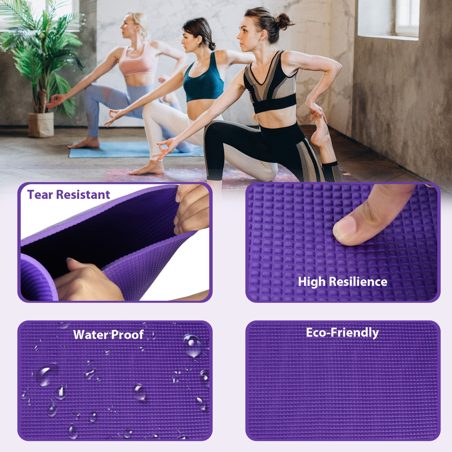 Image of Quick Shel EVA Anti Slip Home Gym Exercise Workout Fitness for Men Women Kids Purple 4 mm Yoga Mat