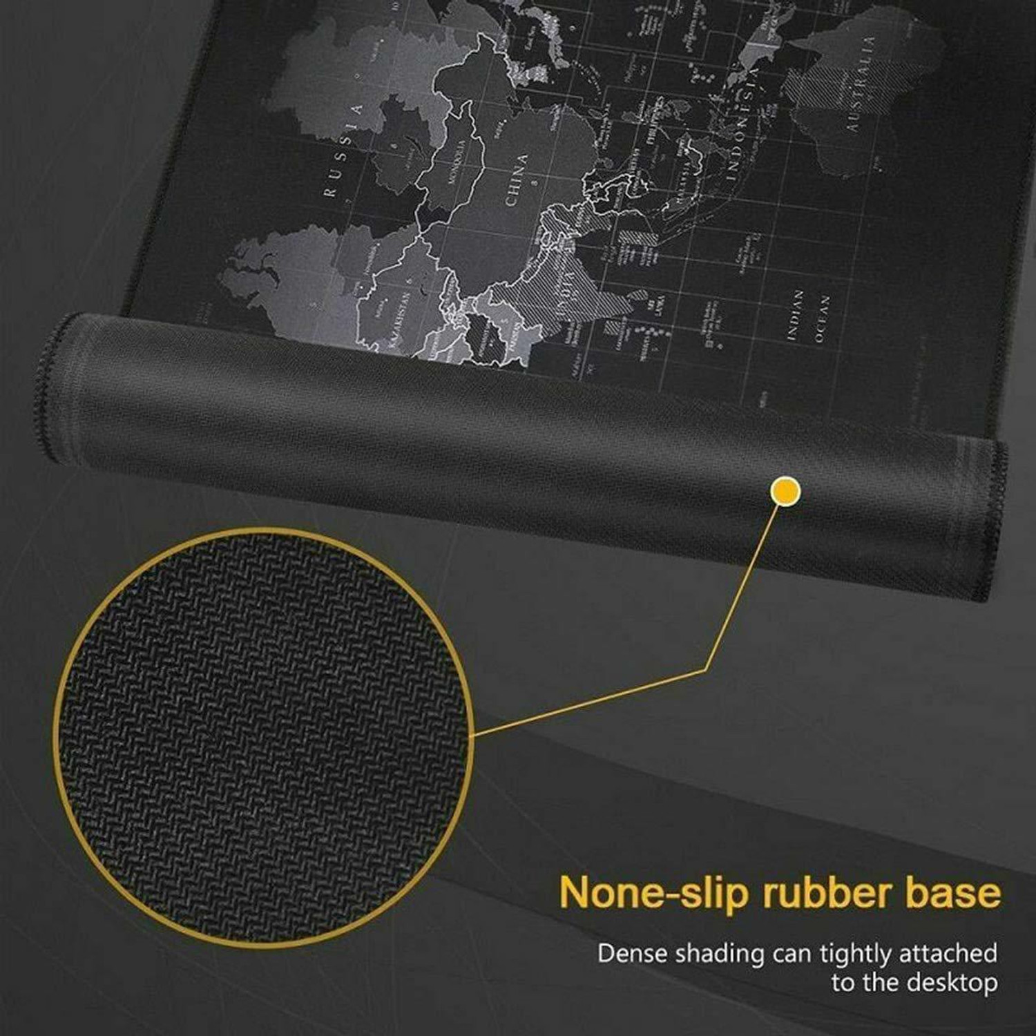 Image of Horianzo World map mouse pad and desktop mat, Water-Resistant laptop mat and keyboard mat for Computer, Gaming mouse pad printed world map. (1 PC). Mousepad (Black)