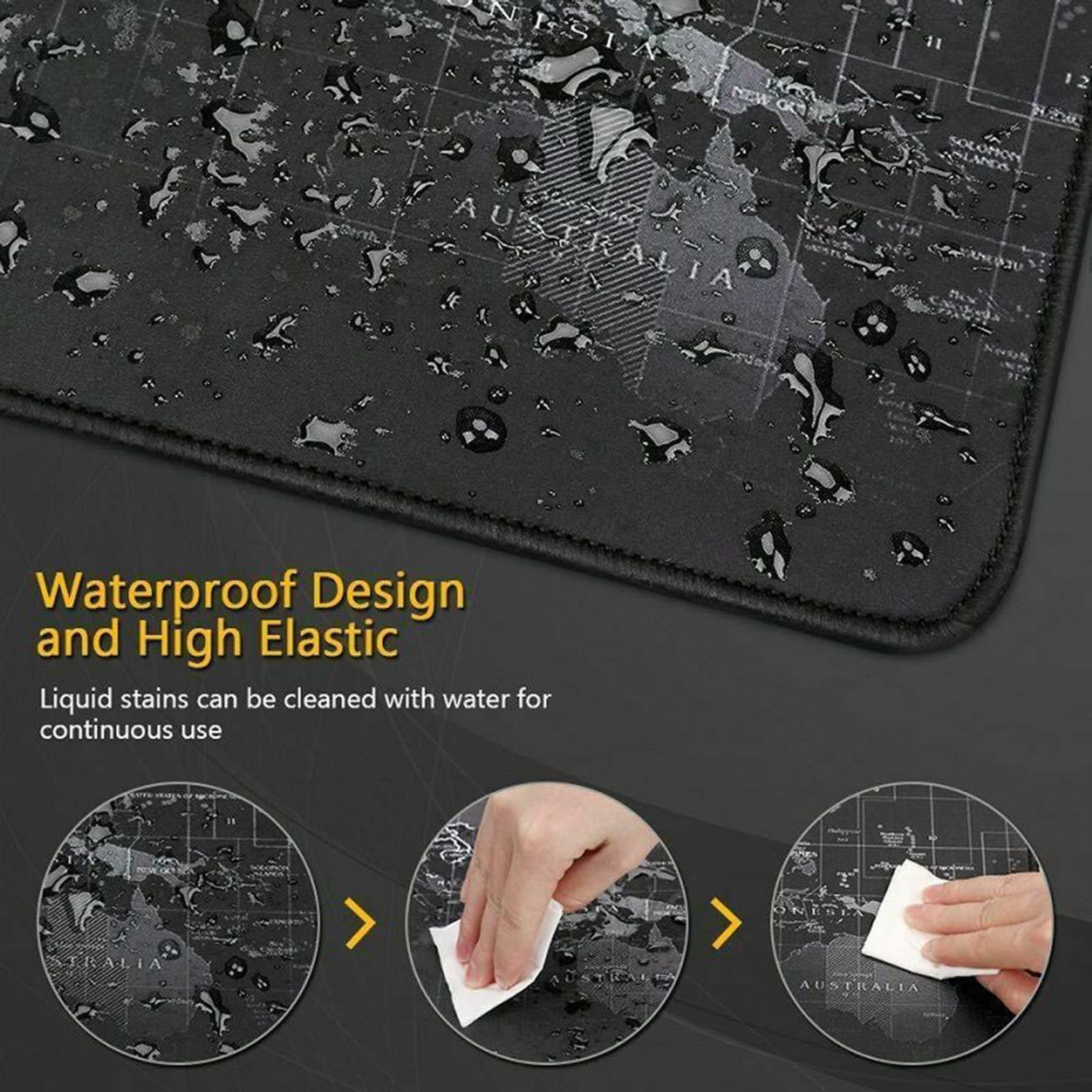 Image of Horianzo World map mouse pad and desktop mat, Water-Resistant laptop mat and keyboard mat for Computer, Gaming mouse pad printed world map. (1 PC). Mousepad (Black)
