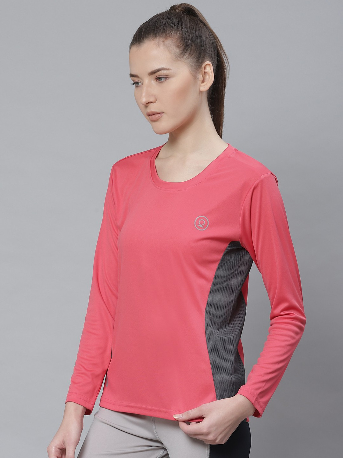 Image of CHKOKKO Women Solid Round Neck Polyester Pink T-Shirt