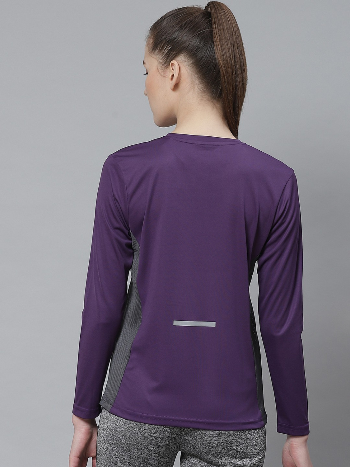 Image of CHKOKKO Women Solid Round Neck Polyester Purple T-Shirt