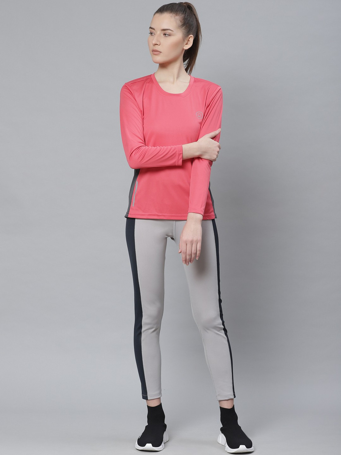 Image of CHKOKKO Women Solid Round Neck Polyester Pink T-Shirt