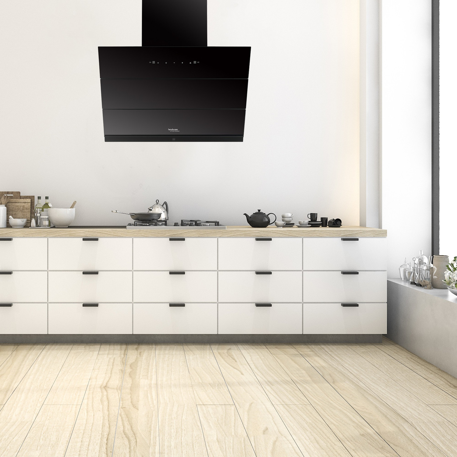 Image of Hindware Smart Appliances Greta Neo 75 Auto Clean | Maxx Technology | Slant | Filterless | Touch Control | Motion Sensor | 10 Years Motor Warranty | Energy Efficient LED Light | Powerful Suction | Low Noise | Wall Mounted Black 1350 CMH Chimney