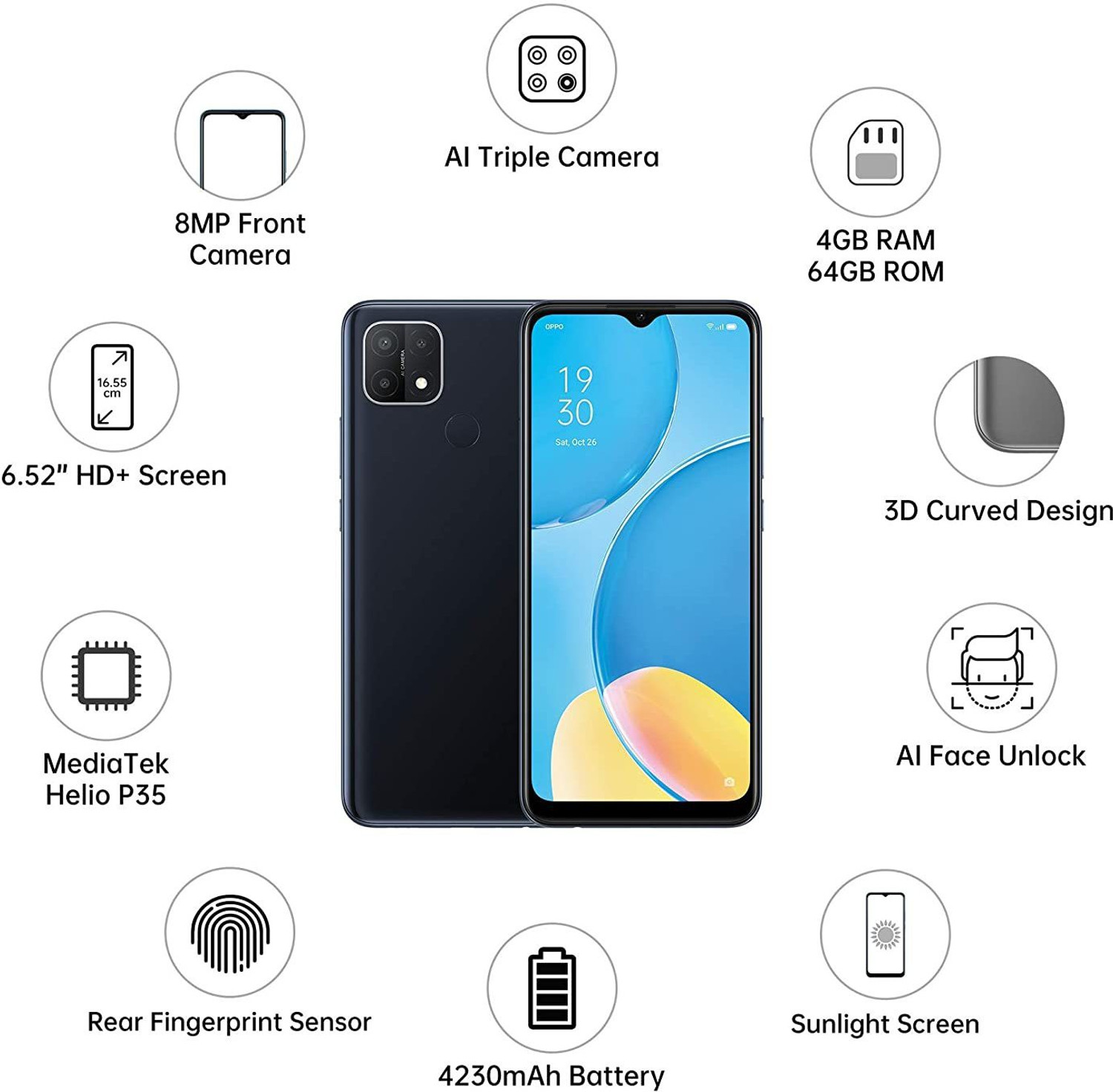 Image of OPPO A15s (Dynamic Black, 64 GB) (4 GB RAM)