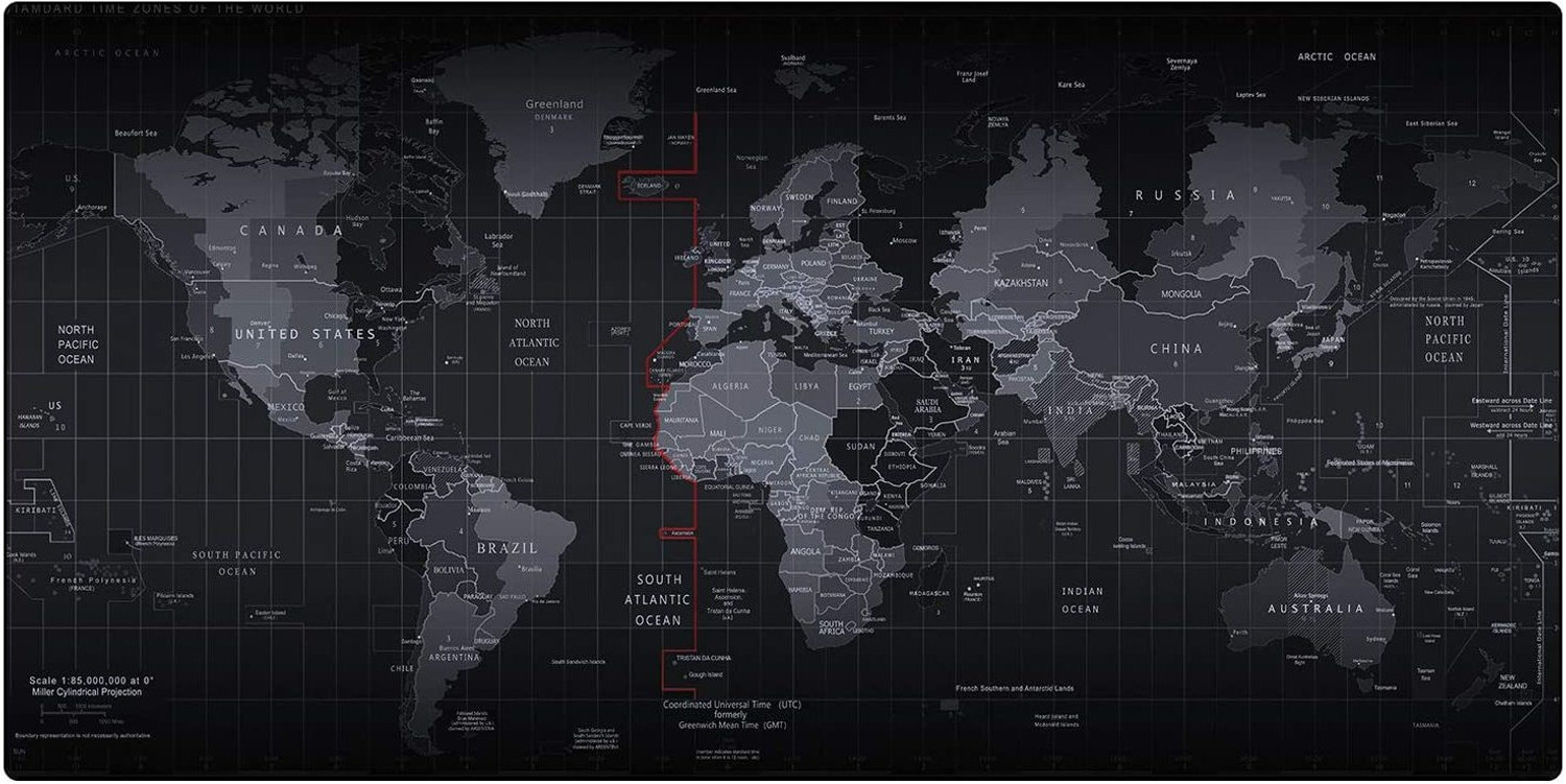 Image of Horianzo World map mouse pad and desktop mat, Water-Resistant laptop mat and keyboard mat for Computer, Gaming mouse pad printed world map. (1 PC). Mousepad (Black)