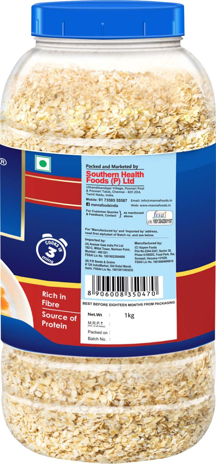 Manna (1kg x 1 Jar and 0.4kg x 1 Pouch)Steel Cut Rolled Oats Plastic
