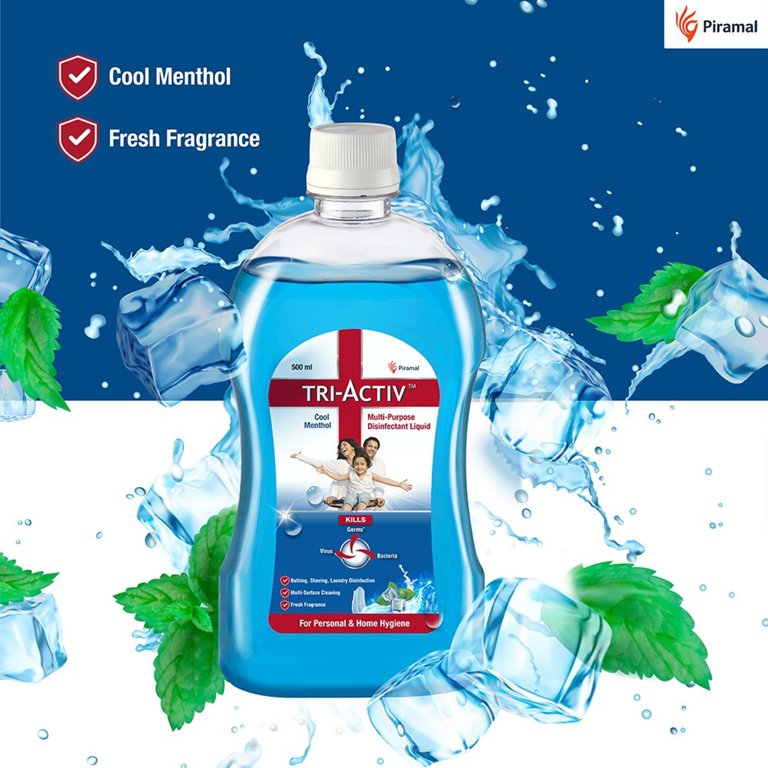 Image of Tri-Activ Disinfectant Liquid for Multipurpose use for Personal Hygiene and Home Cleaning 500ml Cool Menthol (2500 ml)