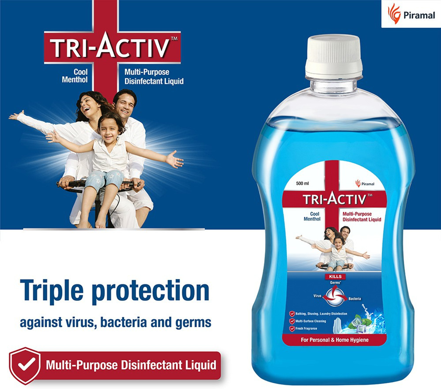 Image of Tri-Activ Disinfectant Liquid for Multipurpose use for Personal Hygiene and Home Cleaning 500ml Cool Menthol (2500 ml)