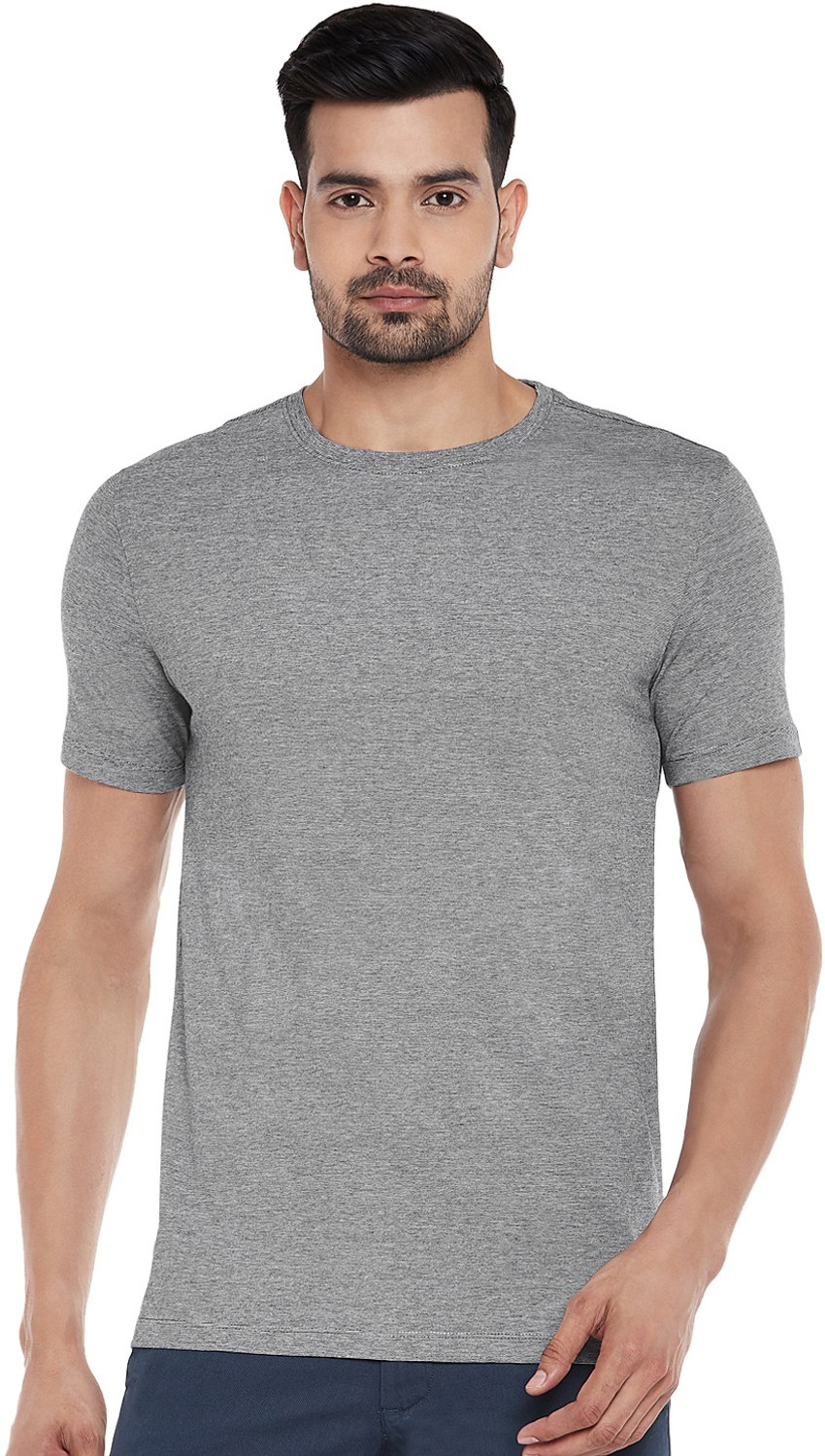 Image of Byford by Pantaloons Solid Men Round Neck Grey T-Shirt