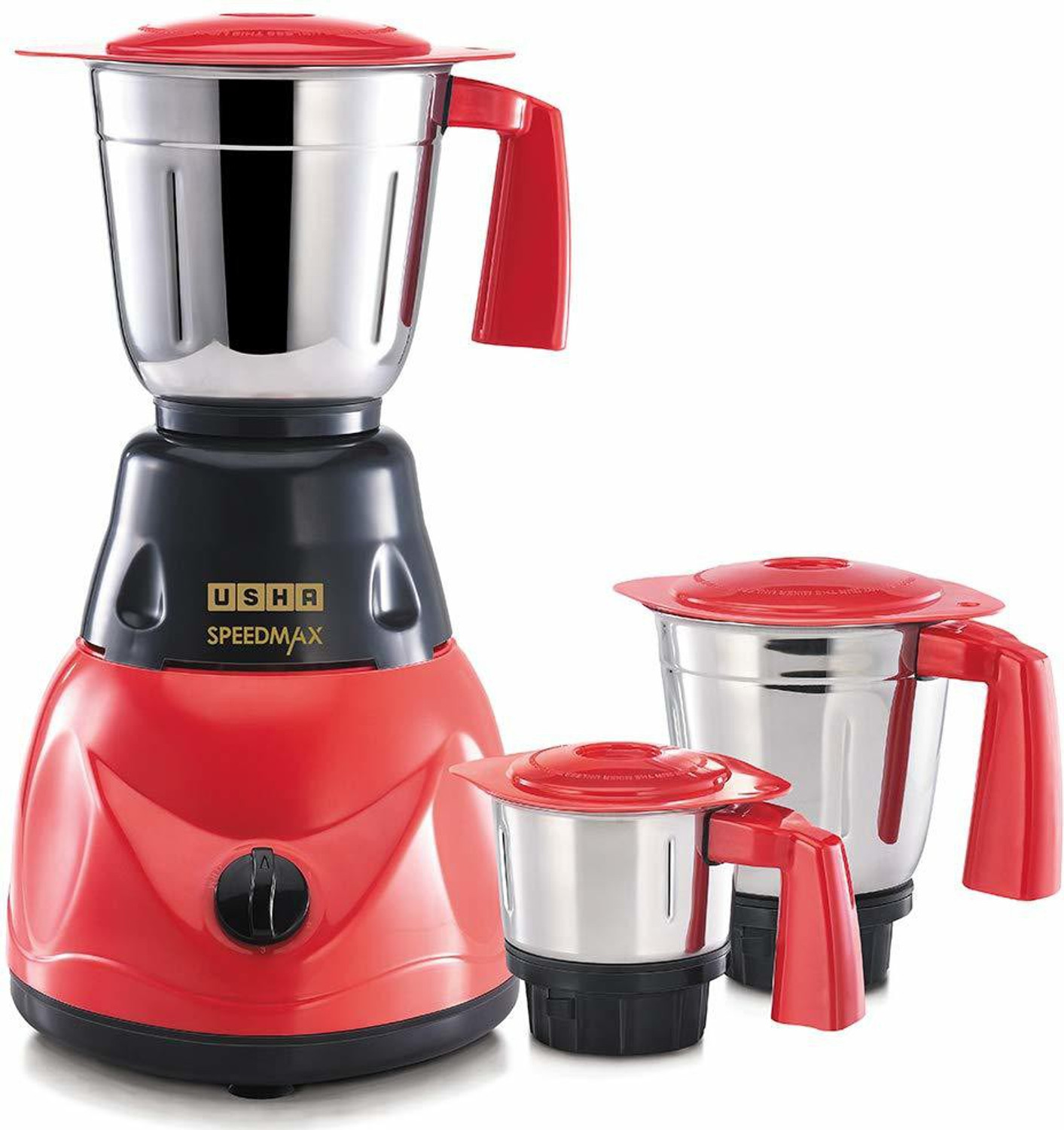 USHA SpeedMax 500-Watt Copper Motor Mixer Grinder with 3 Jars (Red/Bla