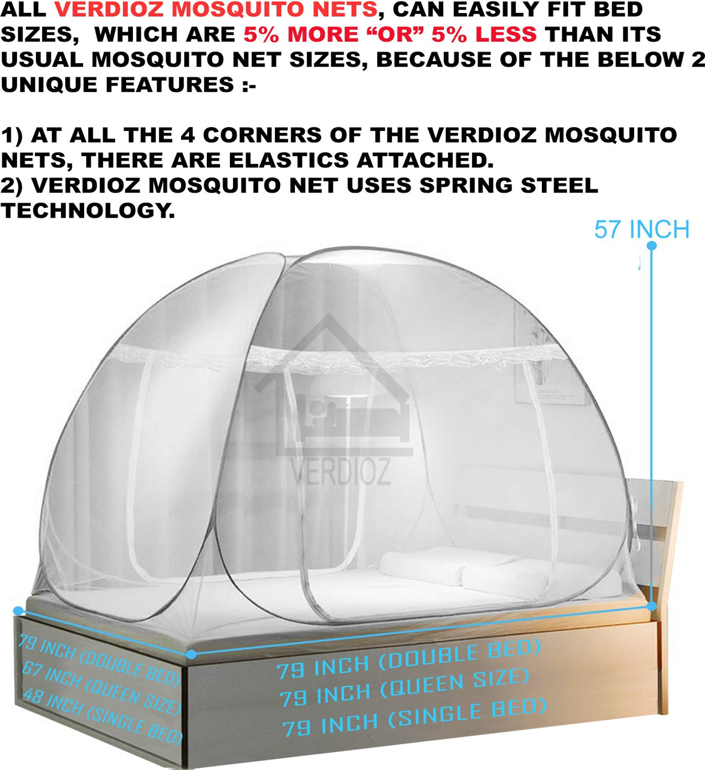 Image of VERDIOZ DOUBLE BED Cotton Washable Adults Mosquito Net