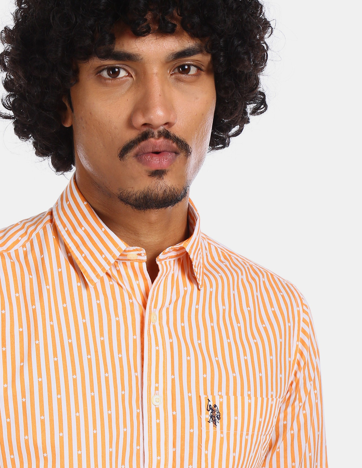 Image of U.S. POLO ASSN. Men Striped Casual White, Orange Shirt