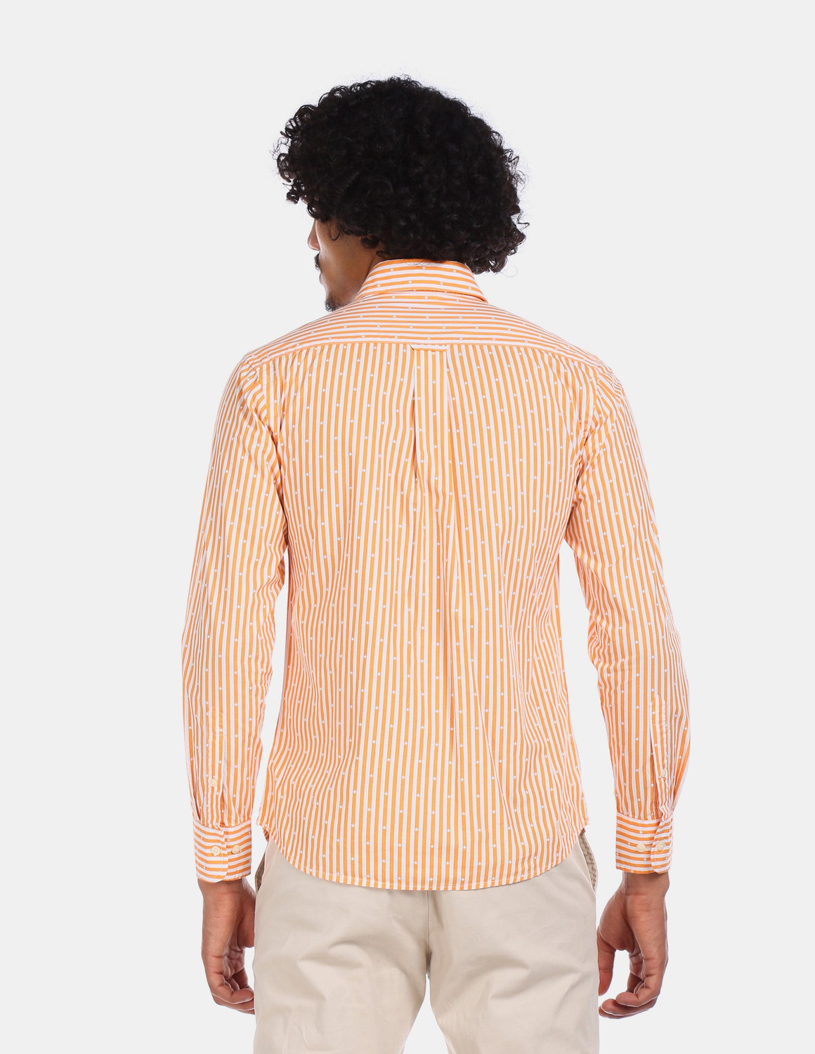 Image of U.S. POLO ASSN. Men Striped Casual White, Orange Shirt
