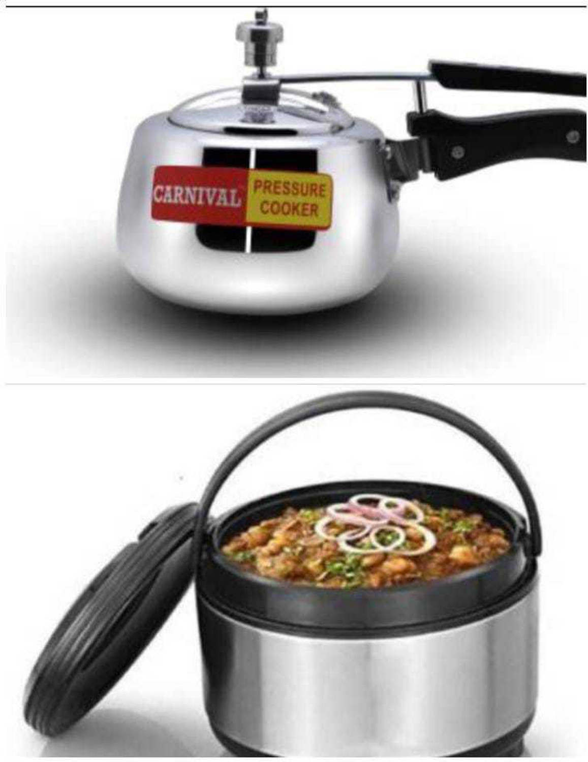 Image of CARNIVAL Aluminium pressure cooker 1.5 ltr(inner lid) and stainless steel Hot&Cool casserole 1500ml beautyful combo cookware set Cookware Set