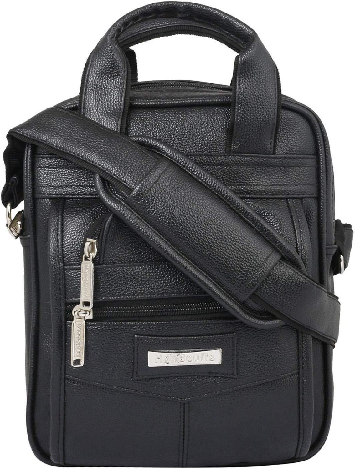 HANDCUFFS Black Sling Bag Leather Trendy Black Color Sling Bag Briefca