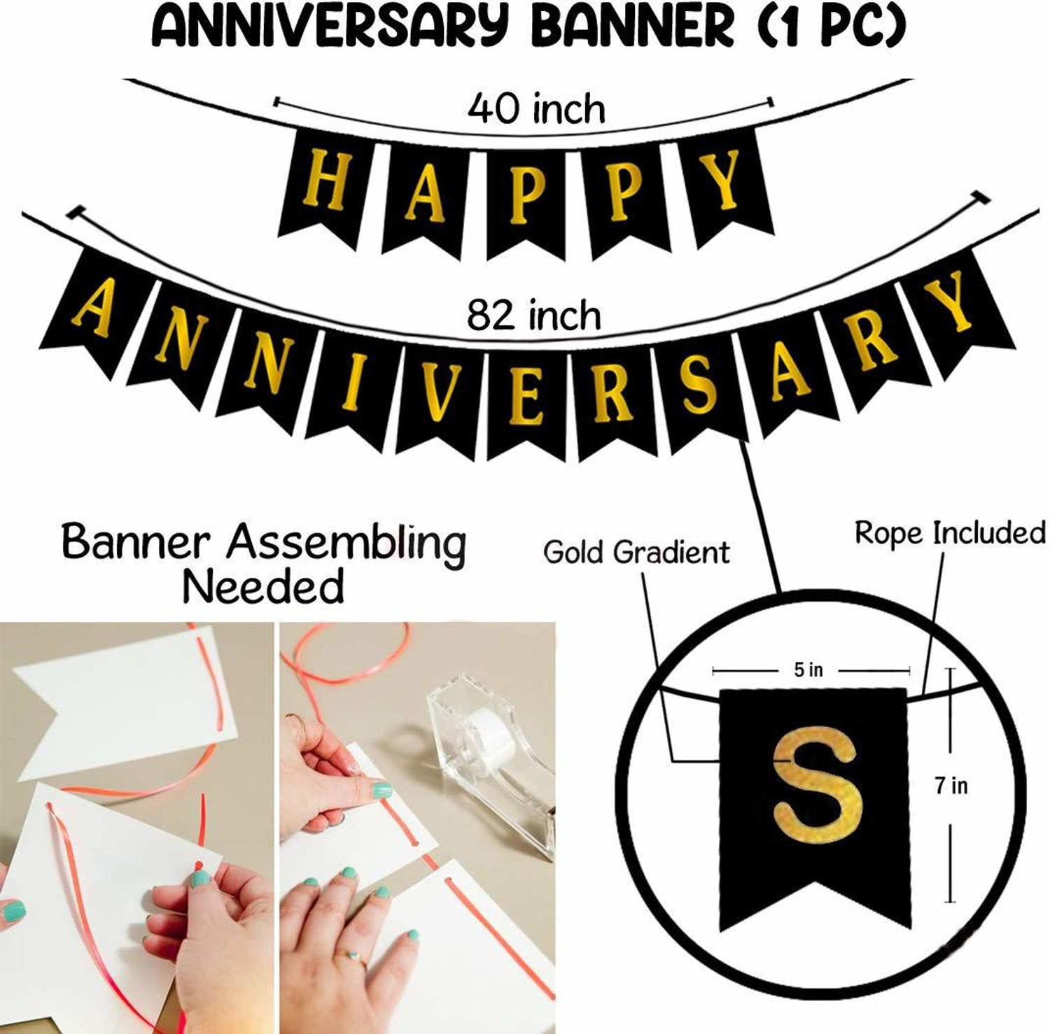 Image of Miss & Chief by Flipkart Solid Happy Anniversary Decoration Kit for Home With Happy Anniversary Banner Kit, Metallic Balloons 1set LED Lights Combo - 54Pcs Anniversary Decoration Items for 25th 50th 1st Wedding Party Decoration, Mom DAD Balloon