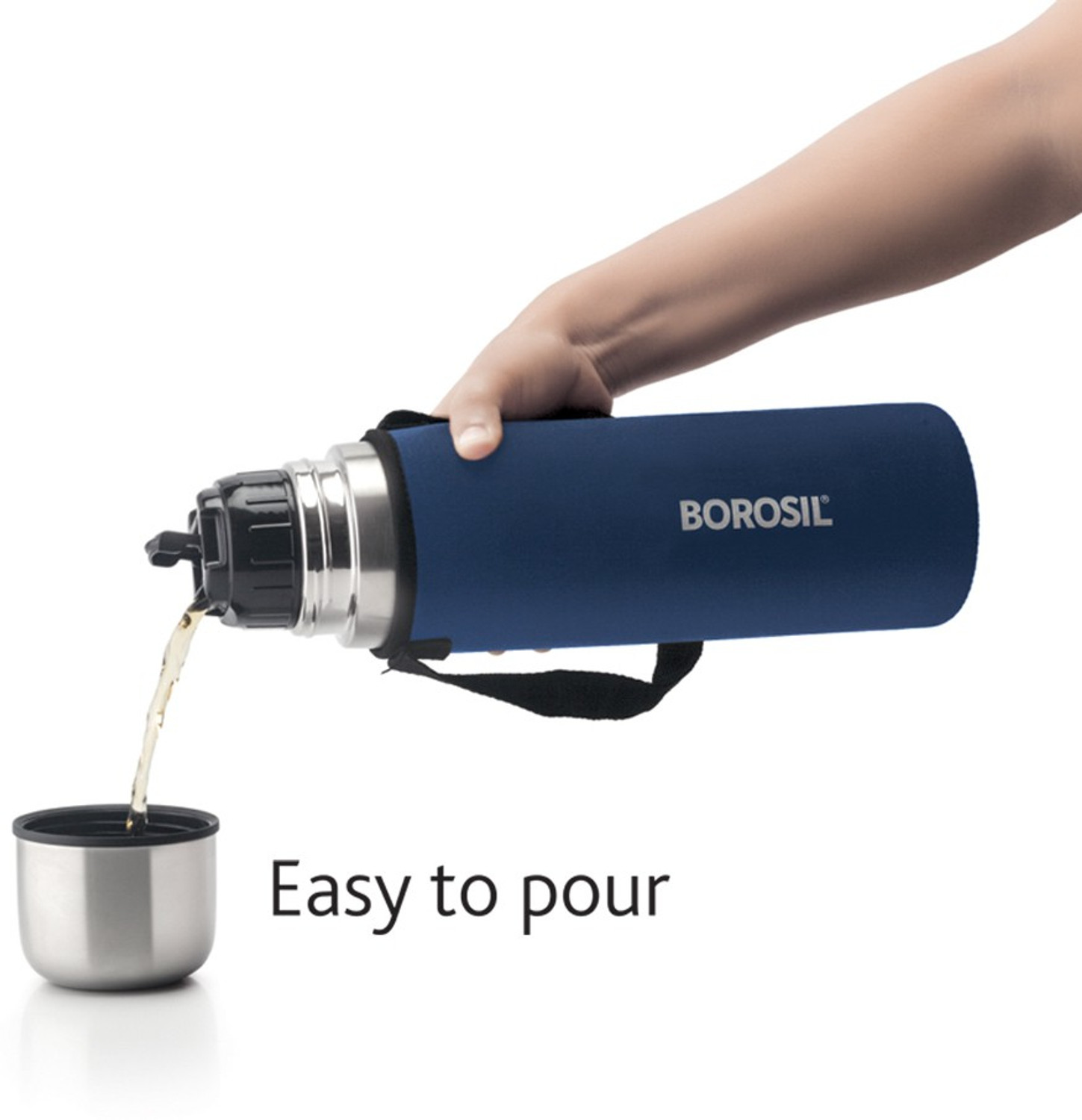 Image of BOROSIL Hydra Thermo Vacuum Insulated Water Bottle with Bag, 24 hrs Hot and Cold 1000 ml Steel Flask