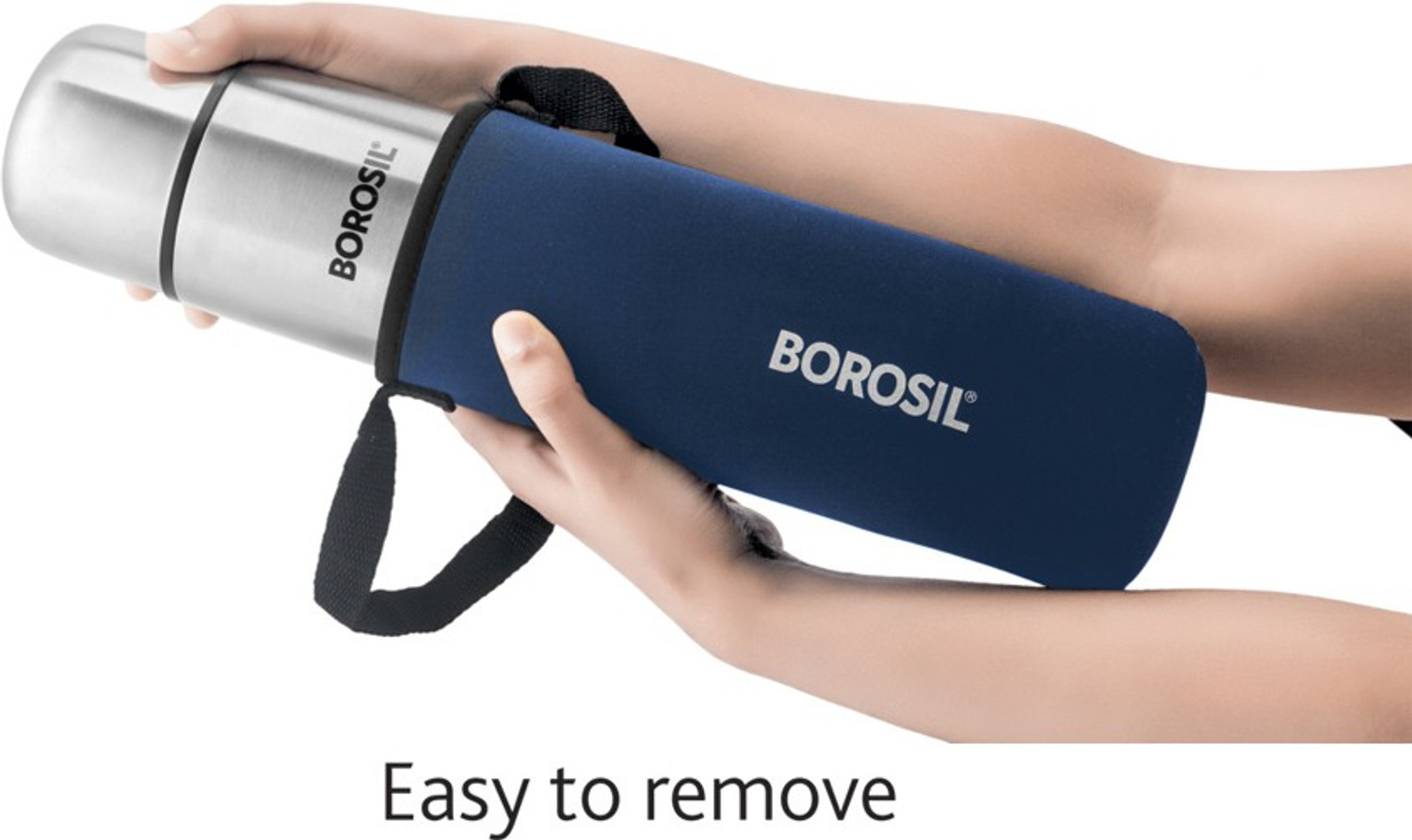 Image of BOROSIL Hydra Thermo Vacuum Insulated Water Bottle with Bag, 24 hrs Hot and Cold 1000 ml Steel Flask