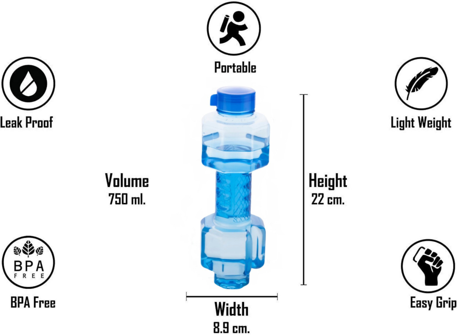 Image of MACARIZE Shape Water Bottle | 750 ml Plastic Bottle