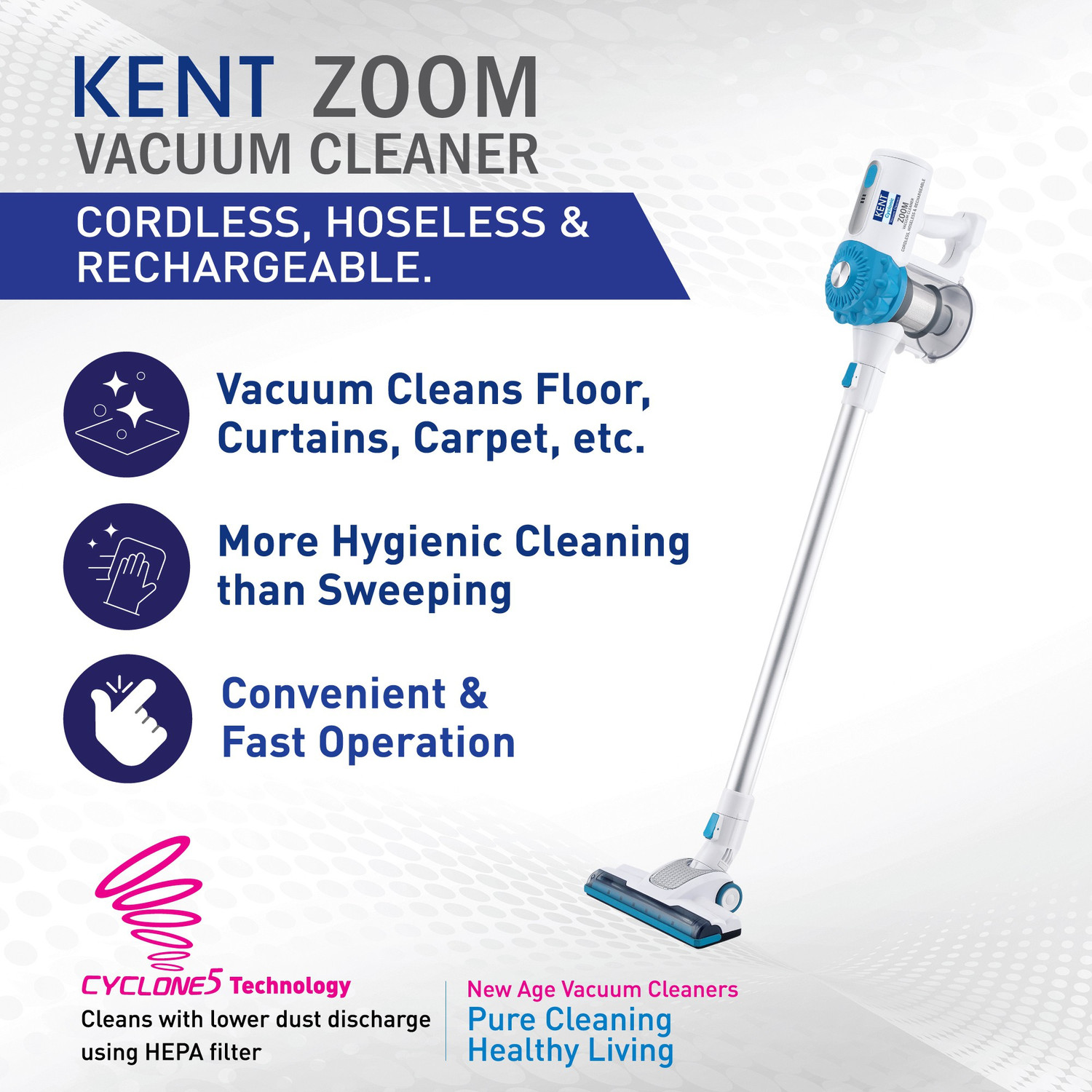 KENT Zoom Cordless Vacuum Cleaner with 2 in 1 Mopping and Vacuum Blue Price History