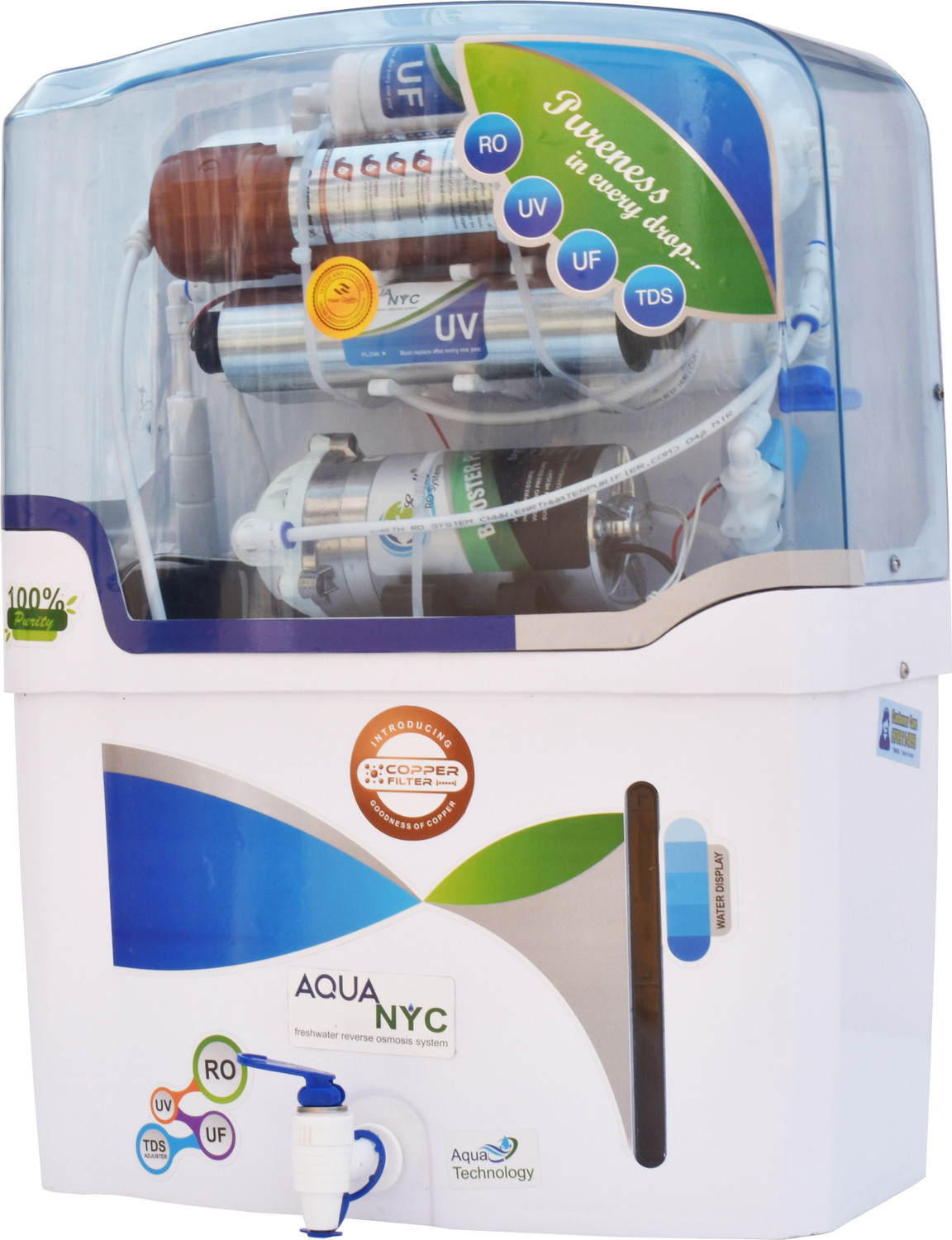 Image of AQUA NYC Model RO UV UF TDS Copper Filter 12 L RO + UV + UF + Copper Water Purifier