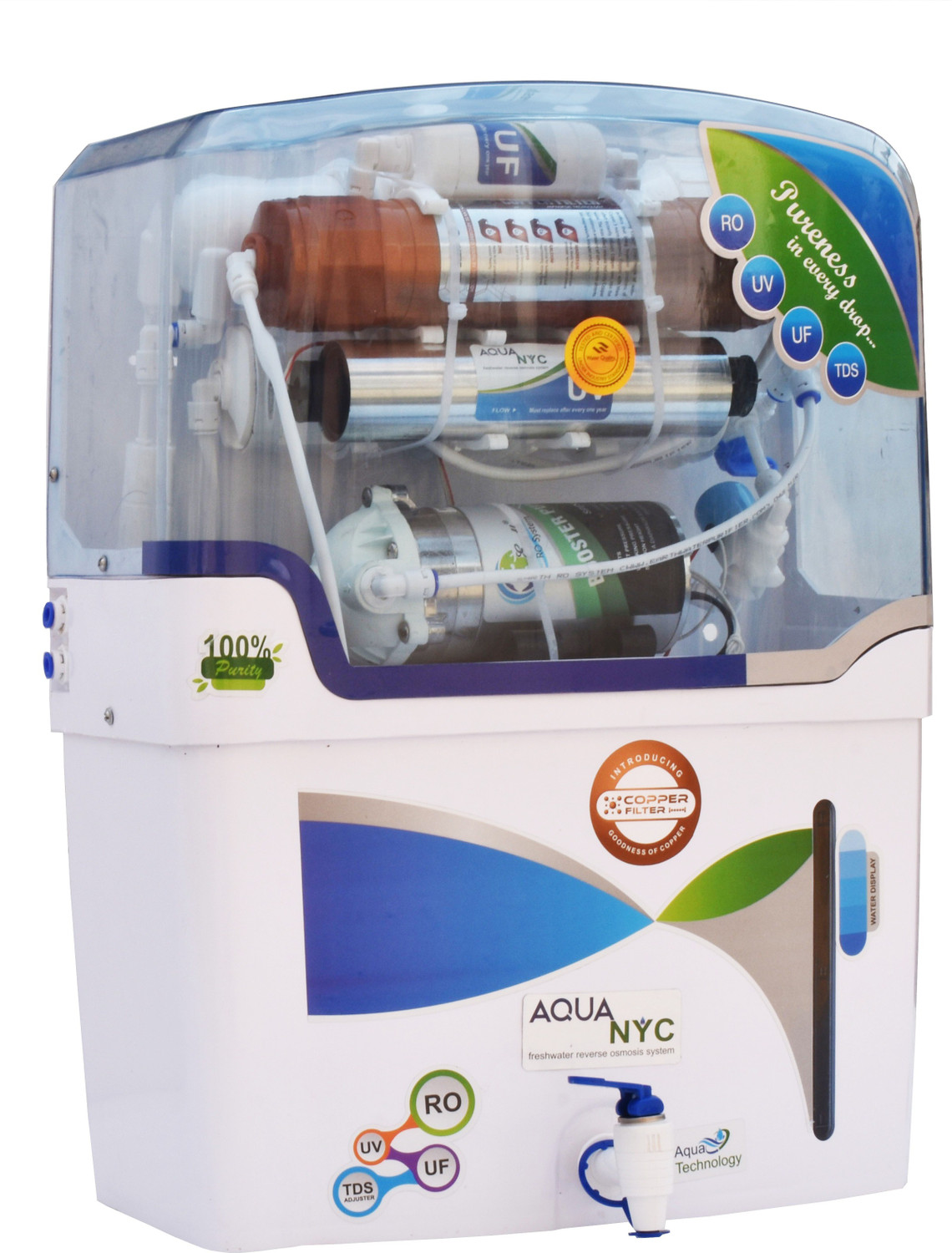 Image of AQUA NYC Model RO UV UF TDS Copper Filter 12 L RO + UV + UF + Copper Water Purifier