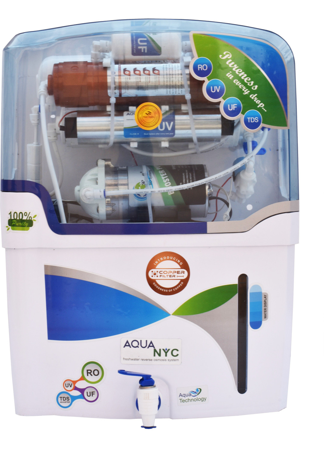 Image of AQUA NYC Model RO UV UF TDS Copper Filter 12 L RO + UV + UF + Copper Water Purifier
