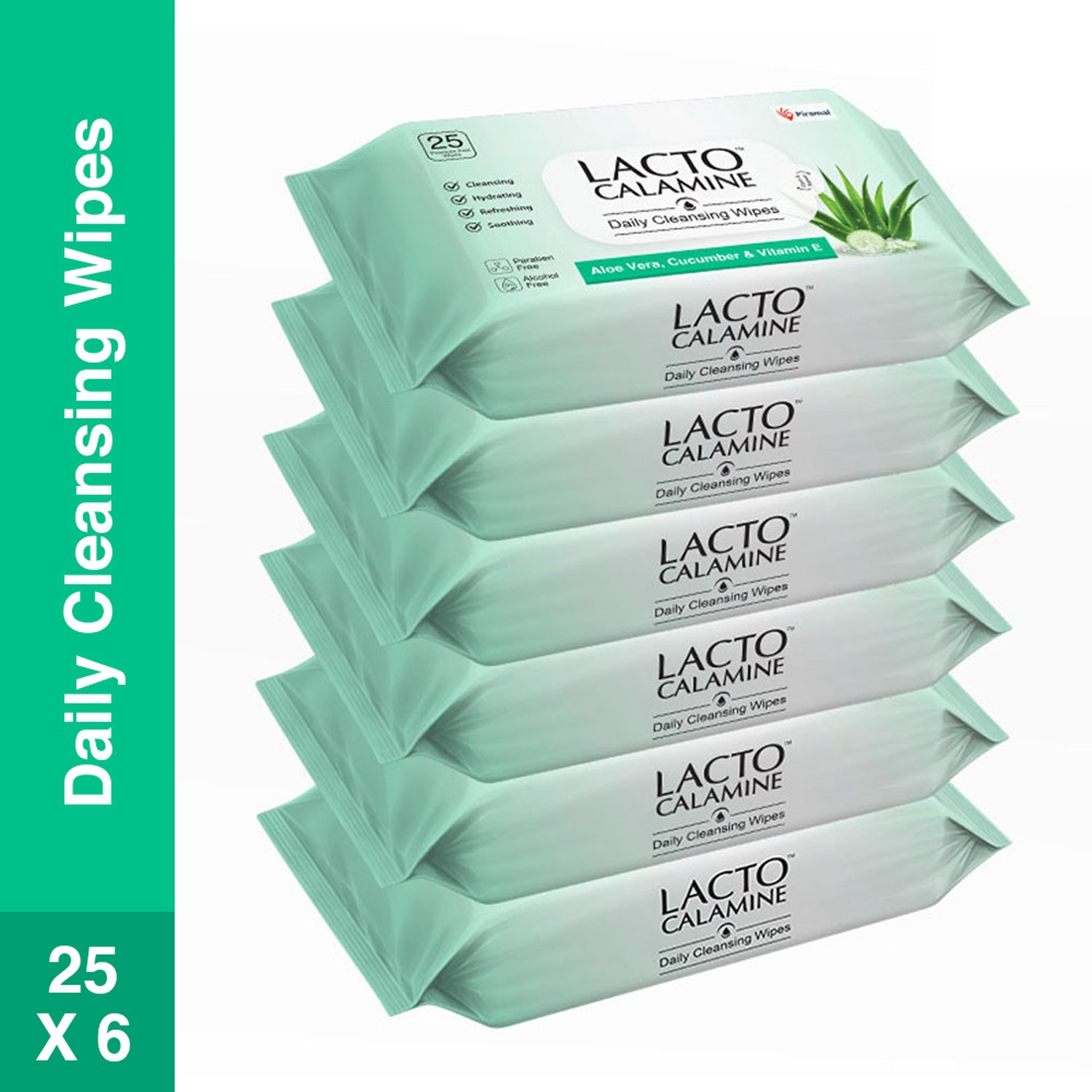 Image of Lacto Calamine Daily Cleansing wipe with Aloe Vera, Cucumber, Vitamin E, Paraben & Alcohol Free Makeup Remover