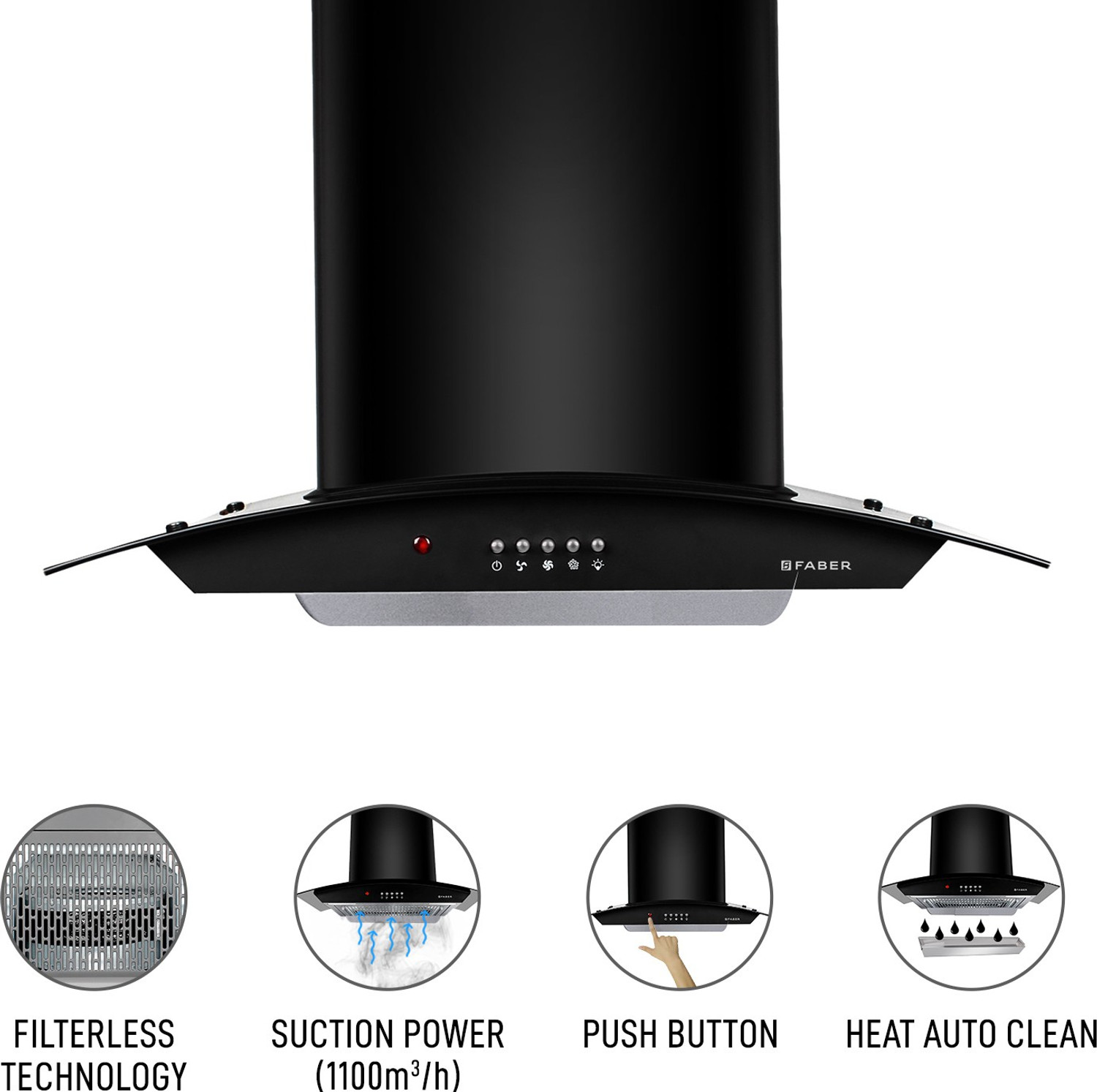 Image of FABER Hood Ace Pro HC PB BK 60 Auto Clean Wall Mounted Black 1100 CMH Chimney