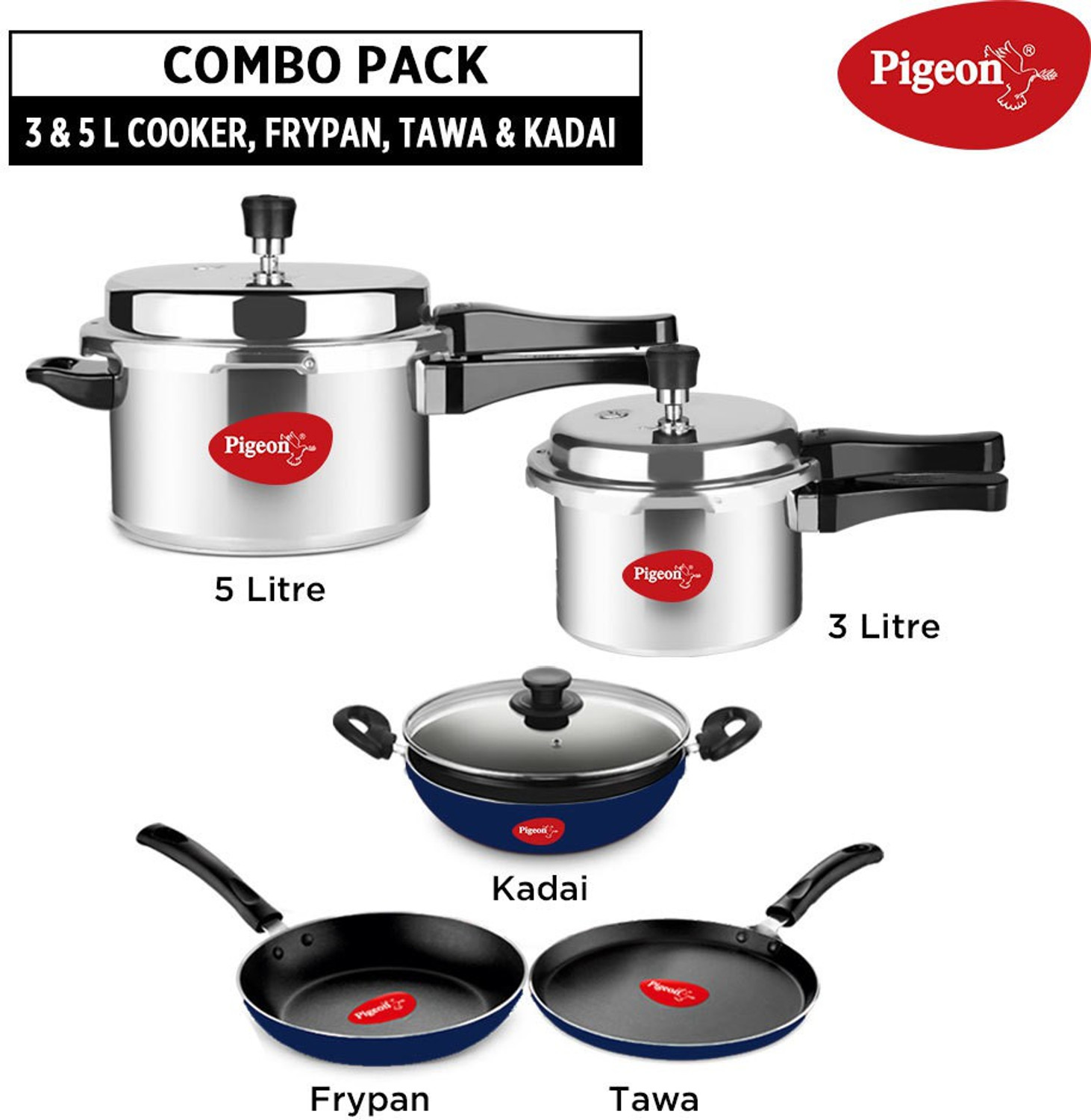 Pigeon Non Stick Coated Cookware Set Aluminium 5 Piece