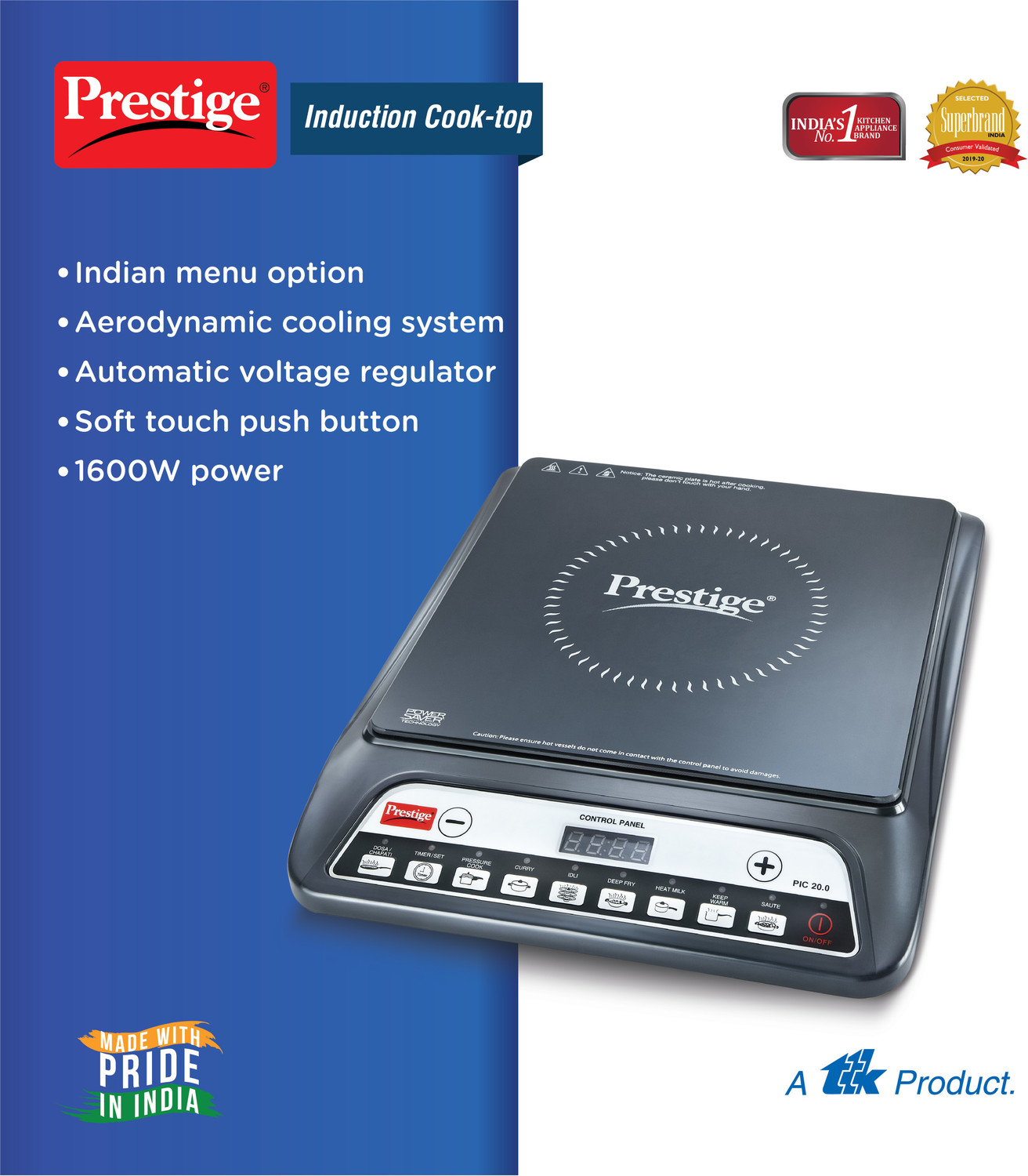 Image of Prestige 1600 W Induction Cooktop Push Button