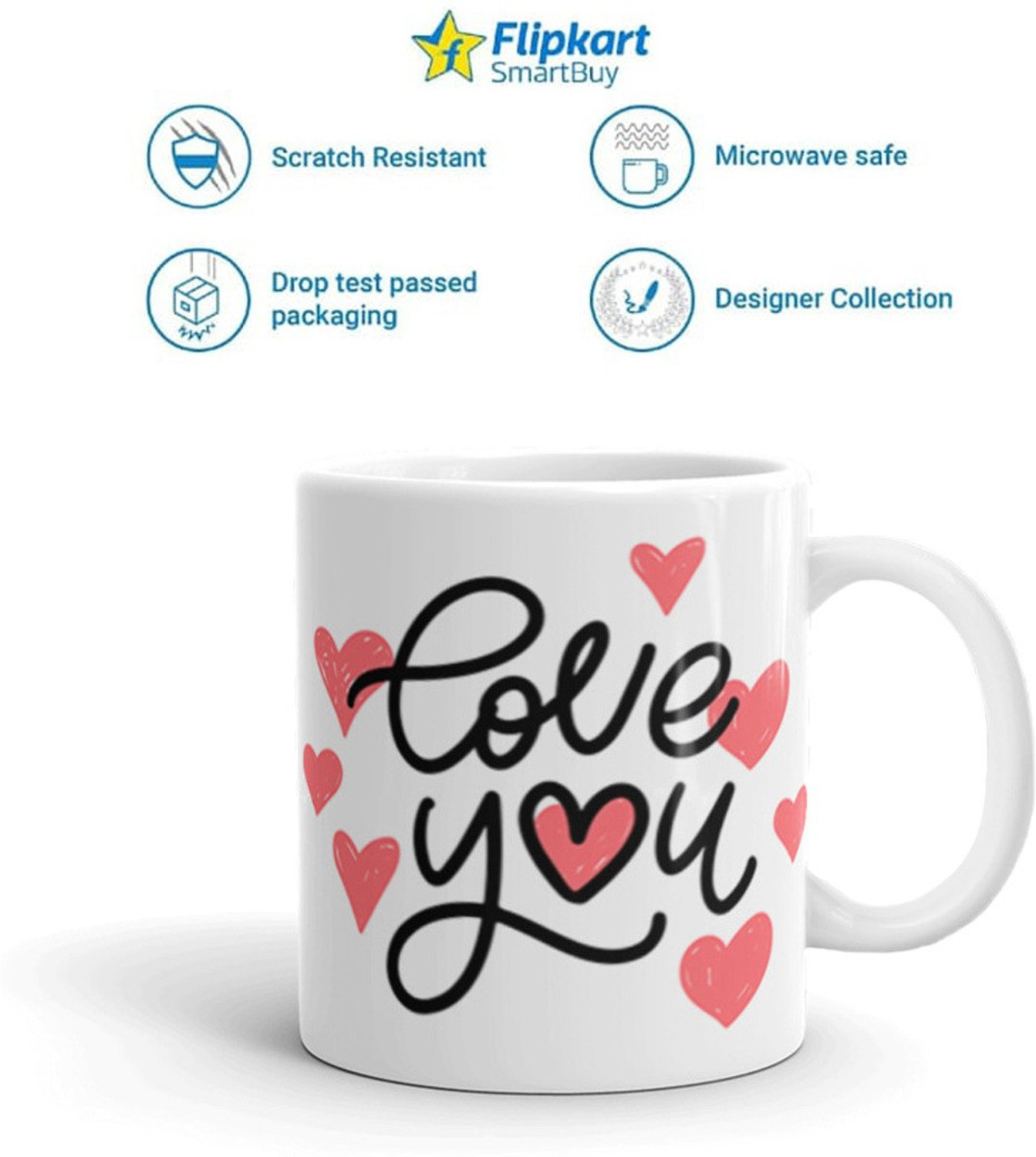 Image of Flipkart SmartBuy Love You Black Red Ceramic Coffee Mug