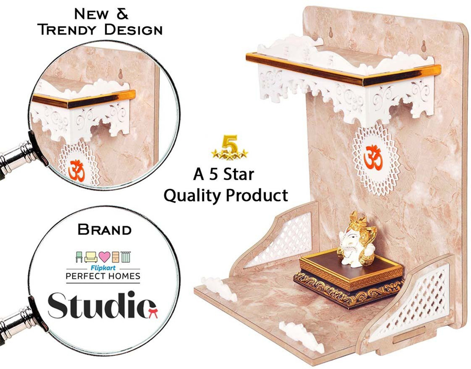 Image of Flipkart Perfect Homes Studio Perfect Luxury Marble Temple Engineered Wood Home Temple