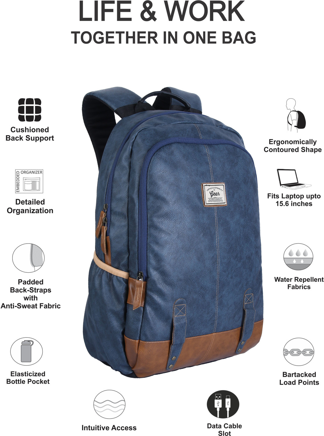 Image of Gear CLASSIC ANTI THEFT FAUX LEATHER 20 L Laptop Backpack