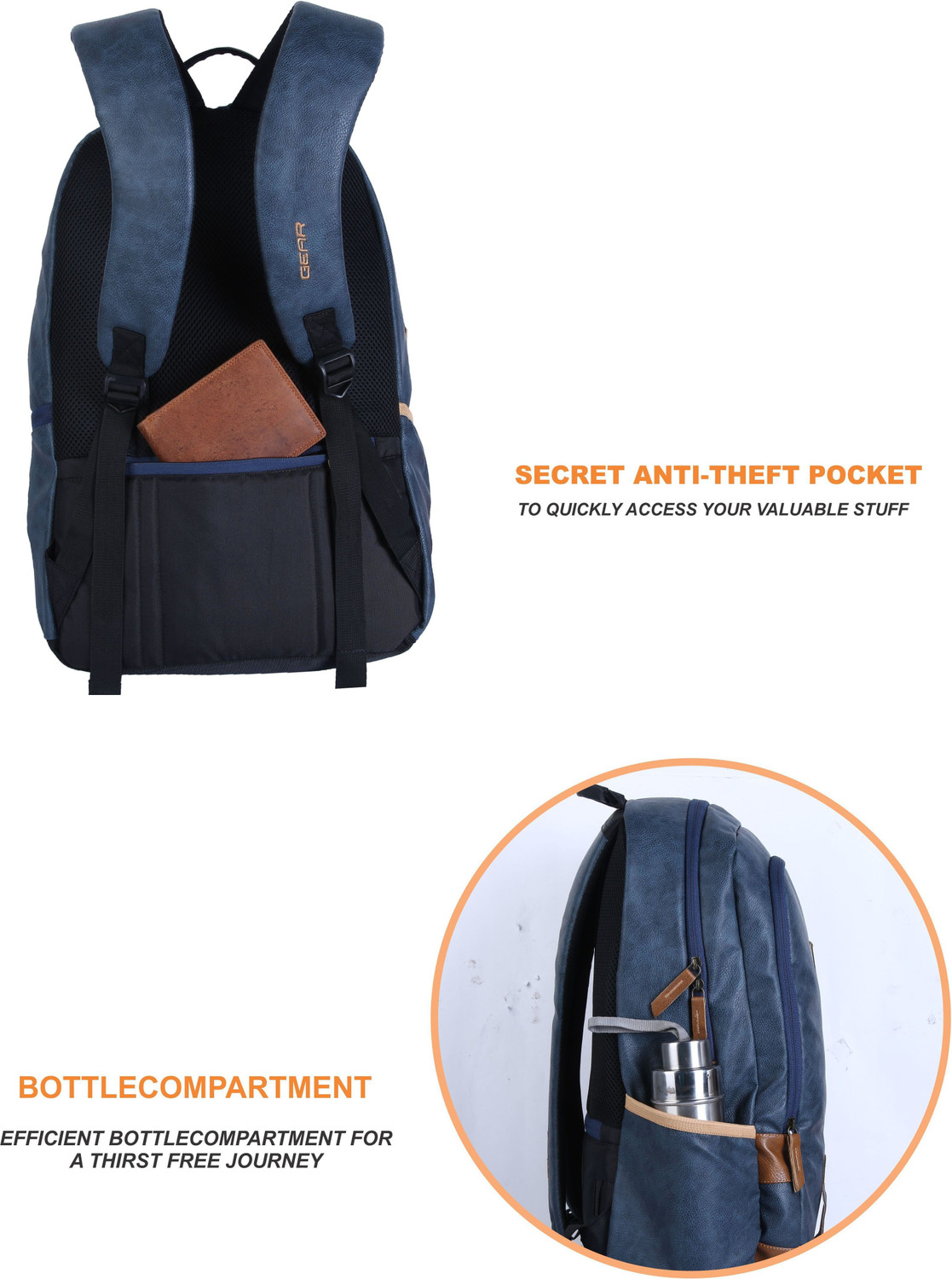 Image of Gear CLASSIC ANTI THEFT FAUX LEATHER 20 L Laptop Backpack