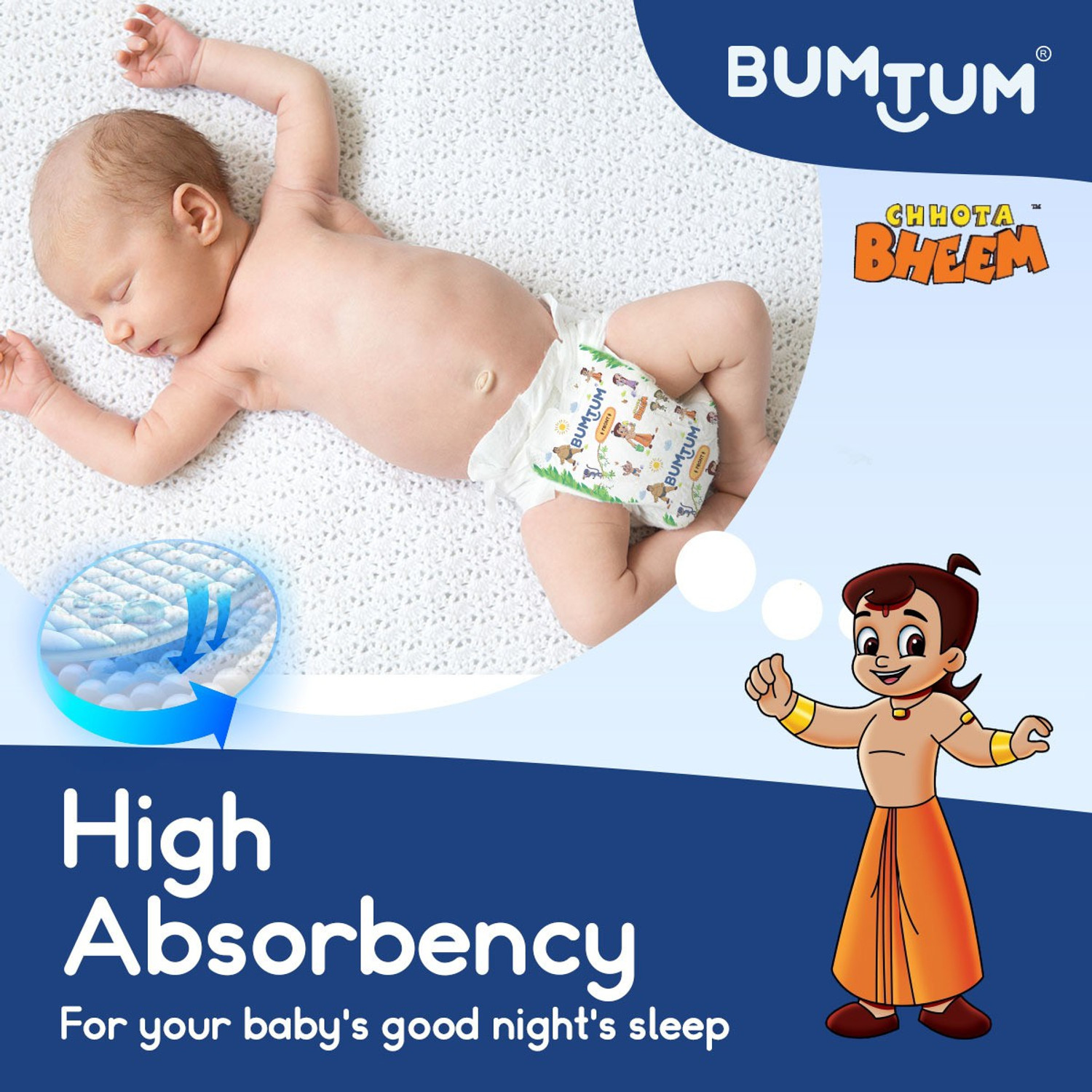 Image of BUMTUM Chhota Bheem Premium Baby Pull-Up Diaper Pants with Aloe Vera,Wetness Indicator and 12 Hours Absorption - Large - L