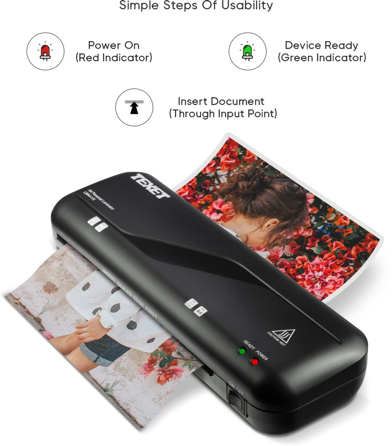 Image of Texet LMA4-VX A4 Portable & Compact Hot Laminator /Laminating Machine With Jam Release Button - Fully Automatic 9 inch Lamination Machine