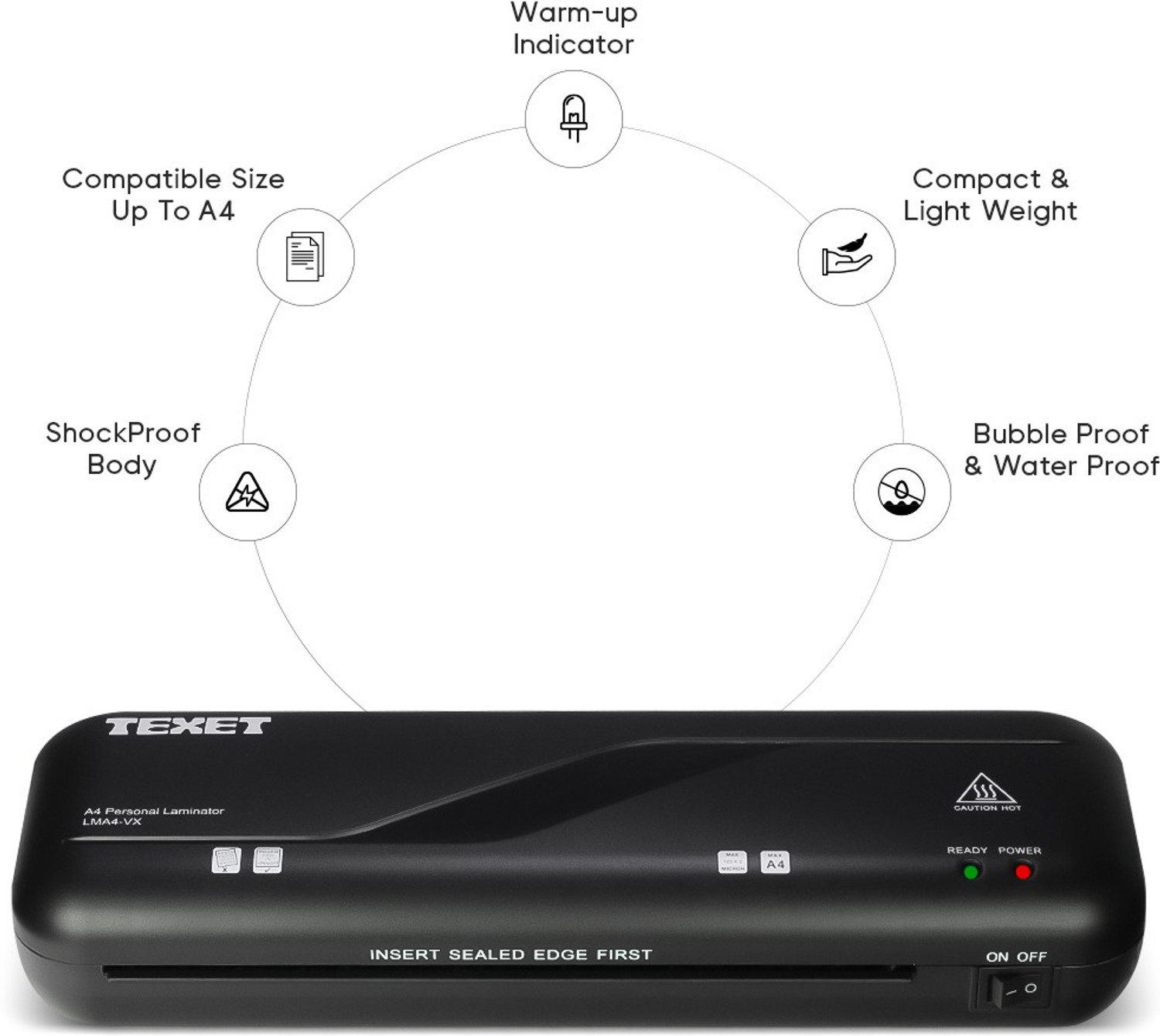 Image of Texet LMA4-VX A4 Portable & Compact Hot Laminator /Laminating Machine With Jam Release Button - Fully Automatic 9 inch Lamination Machine