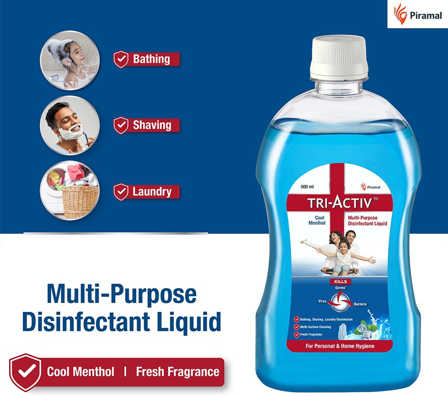 Image of Tri-Activ Disinfectant Liquid for Multipurpose use for Personal Hygiene and Home Cleaning 500ml Cool Menthol (2500 ml)