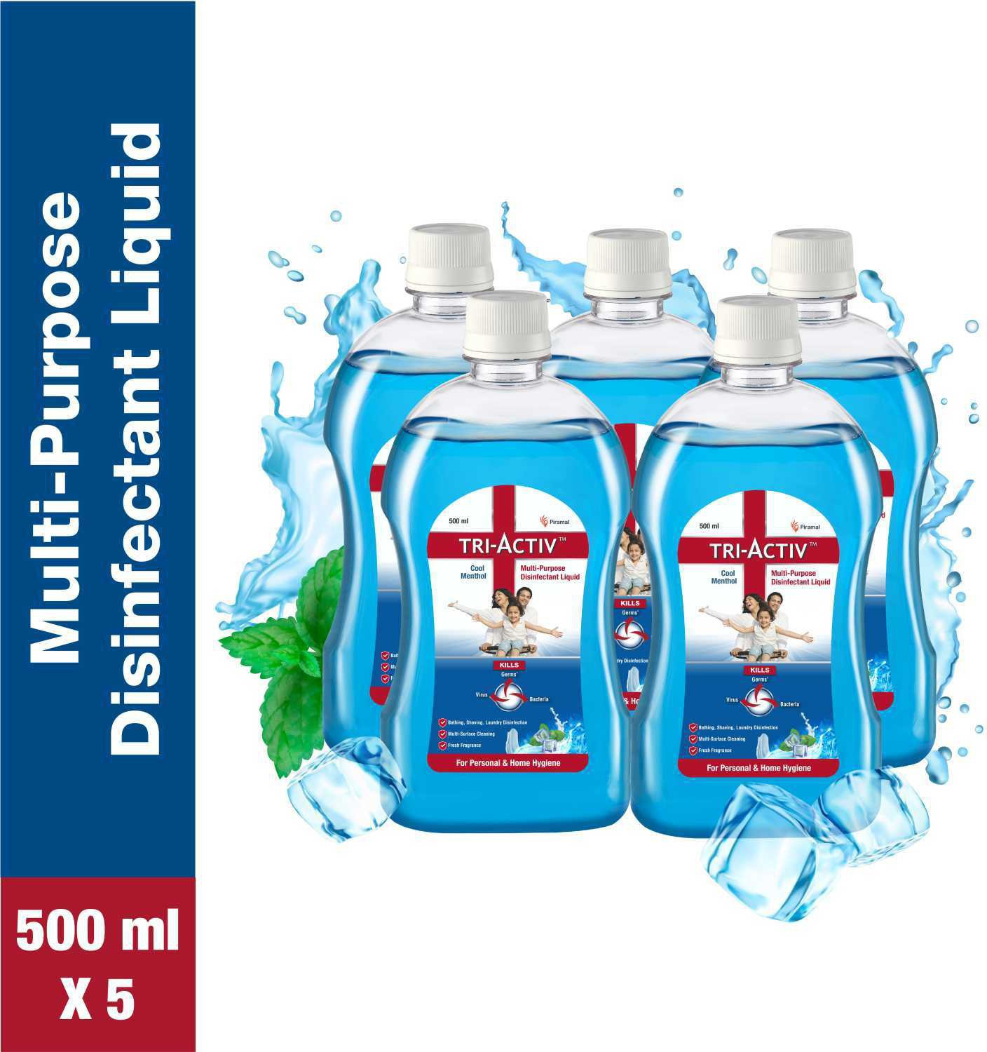 Image of Tri-Activ Disinfectant Liquid for Multipurpose use for Personal Hygiene and Home Cleaning 500ml Cool Menthol (2500 ml)