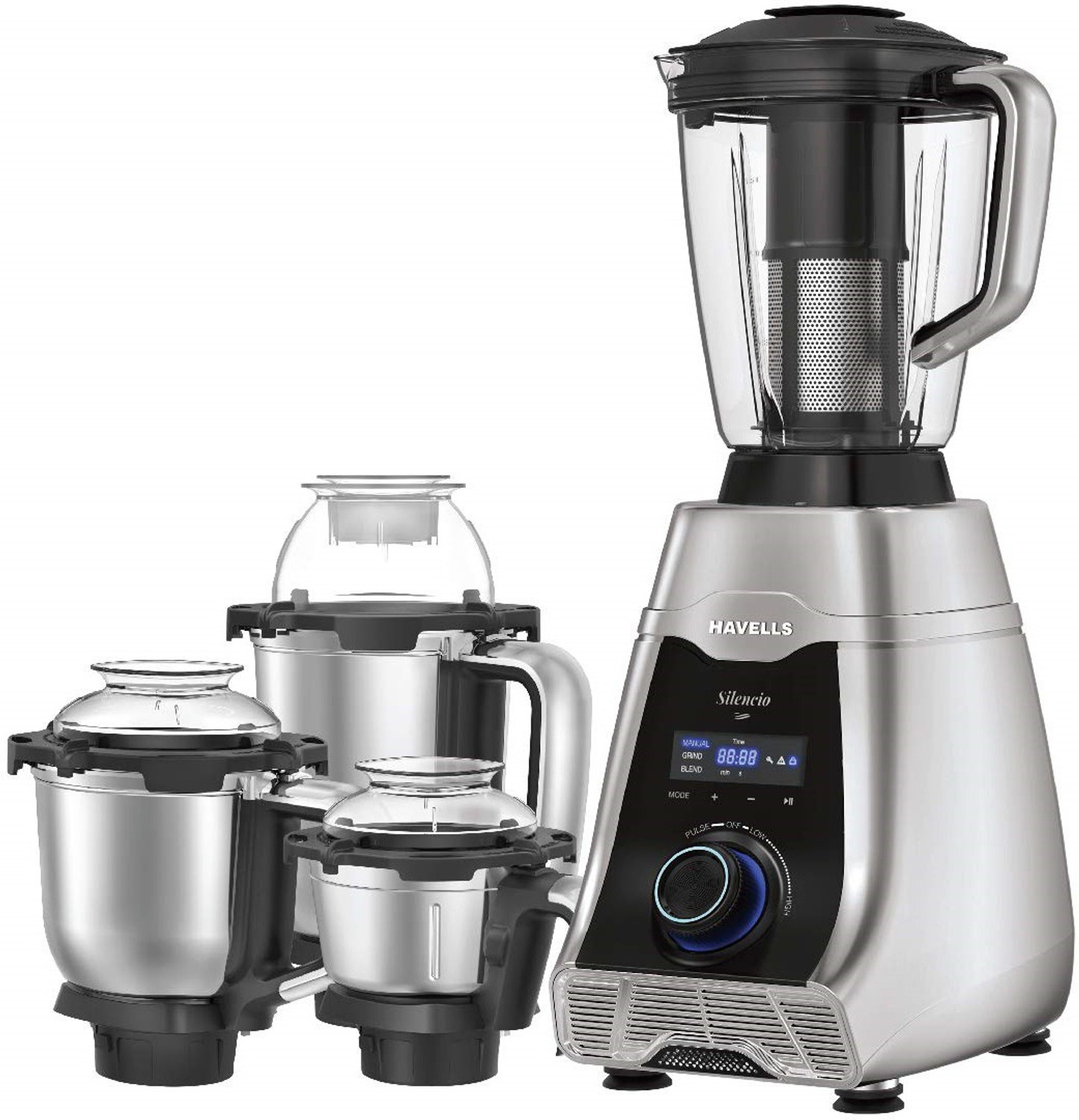 HAVELLS Silencio Low Noise 500 W Mixer Grinder 4 Jars (Grey &amp; Blac