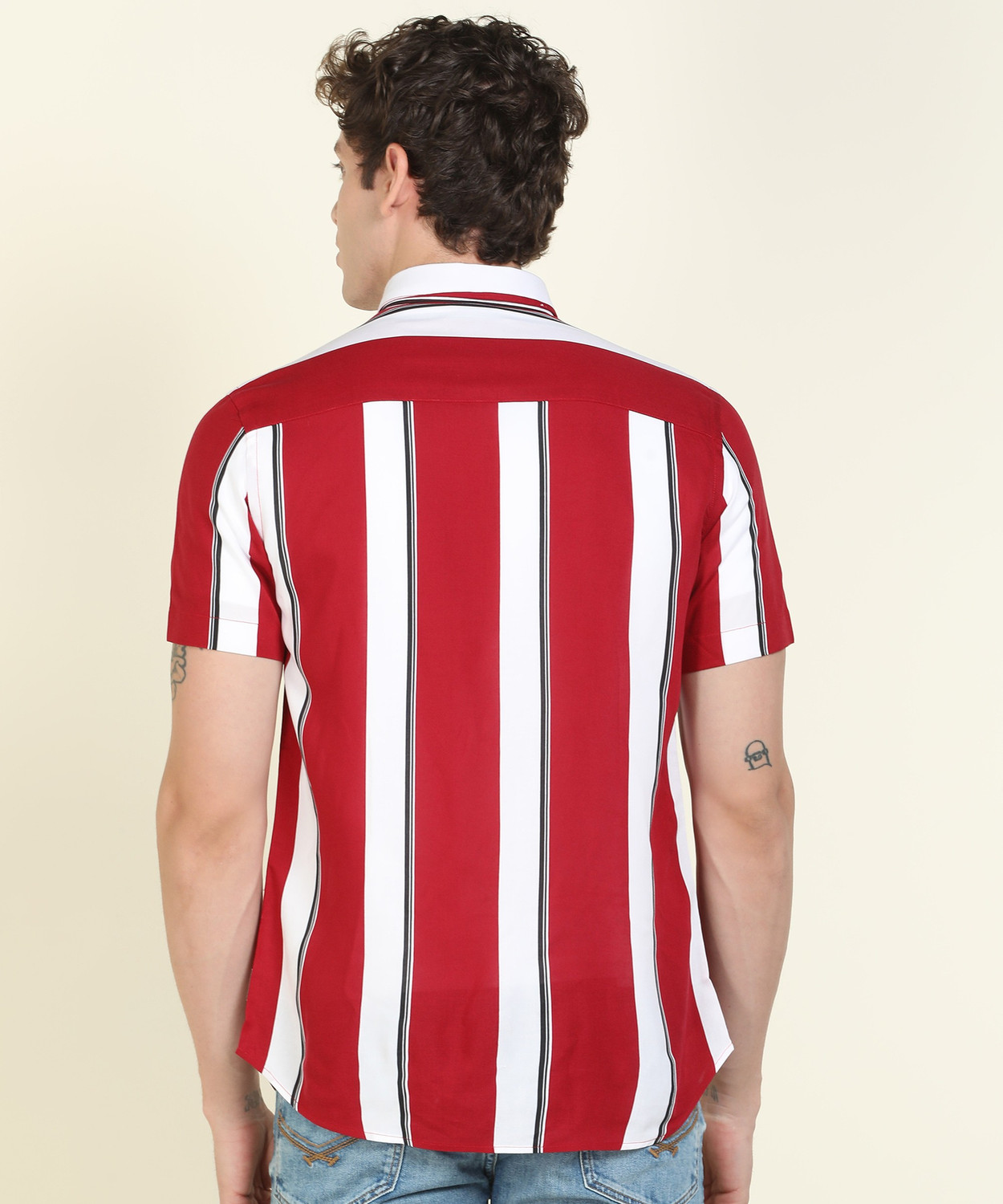 Image of FLYING MACHINE Men Striped Casual Red Shirt