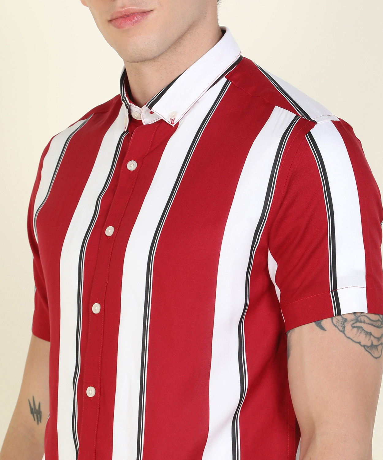 Image of FLYING MACHINE Men Striped Casual Red Shirt
