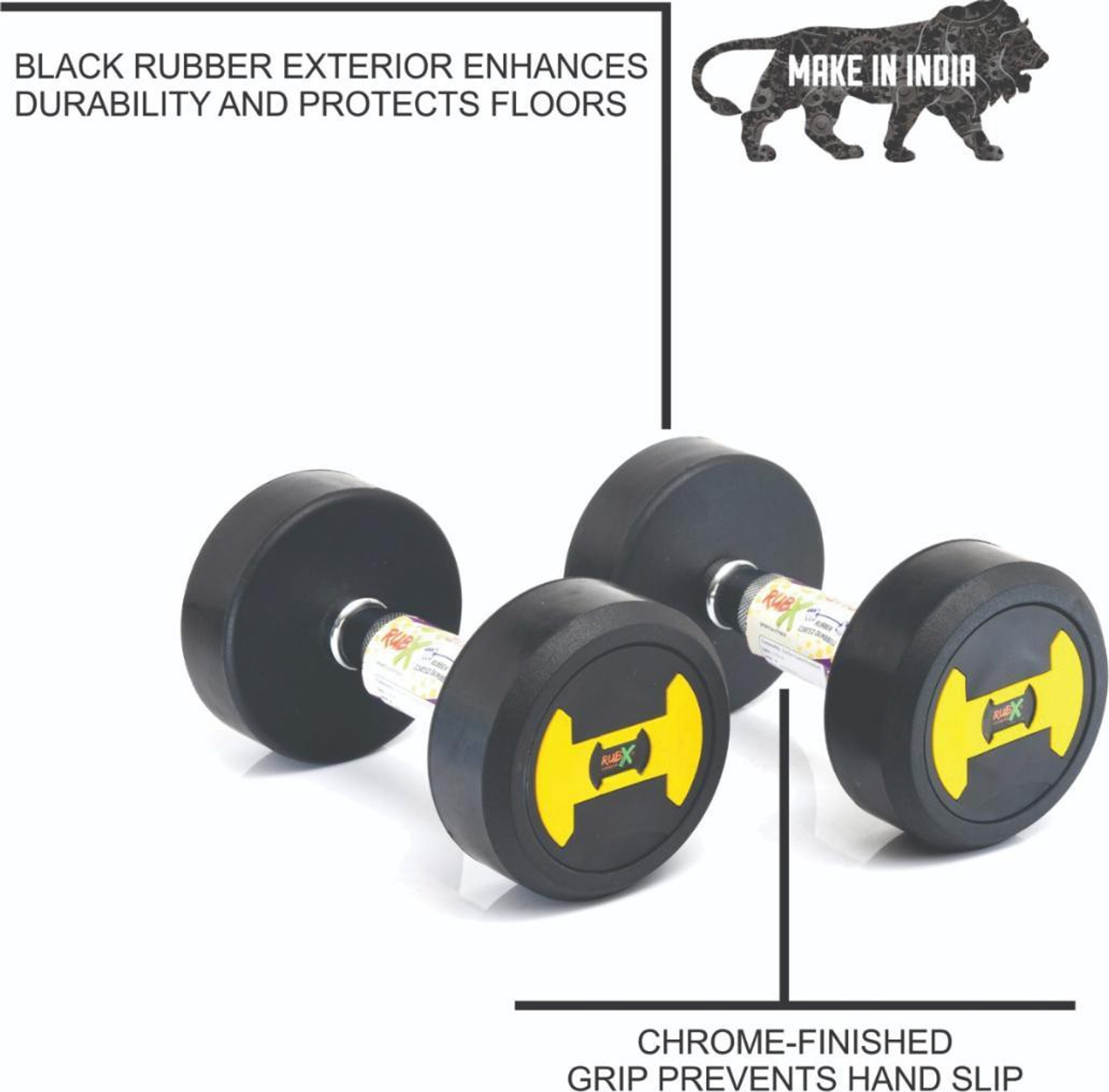 Image of RUBX RUBBER COATED ROUND DUMBBELLS 7.5 KG (PACK OF TWO) Fixed Weight Dumbbell