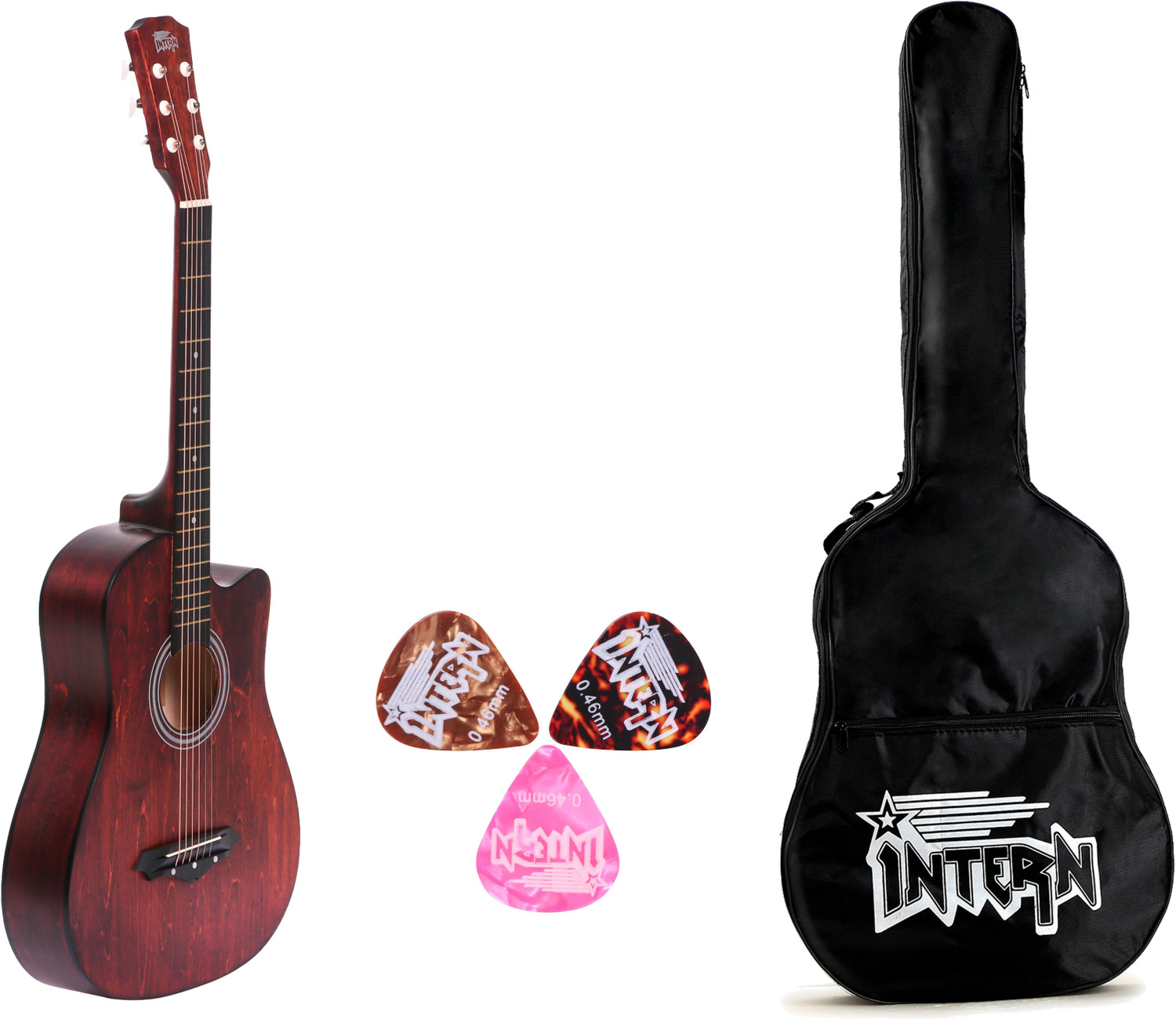 intern INT-38C-LGP-BRN Acoustic Guitar Linden Wood Rosewood Right Hand Orientation