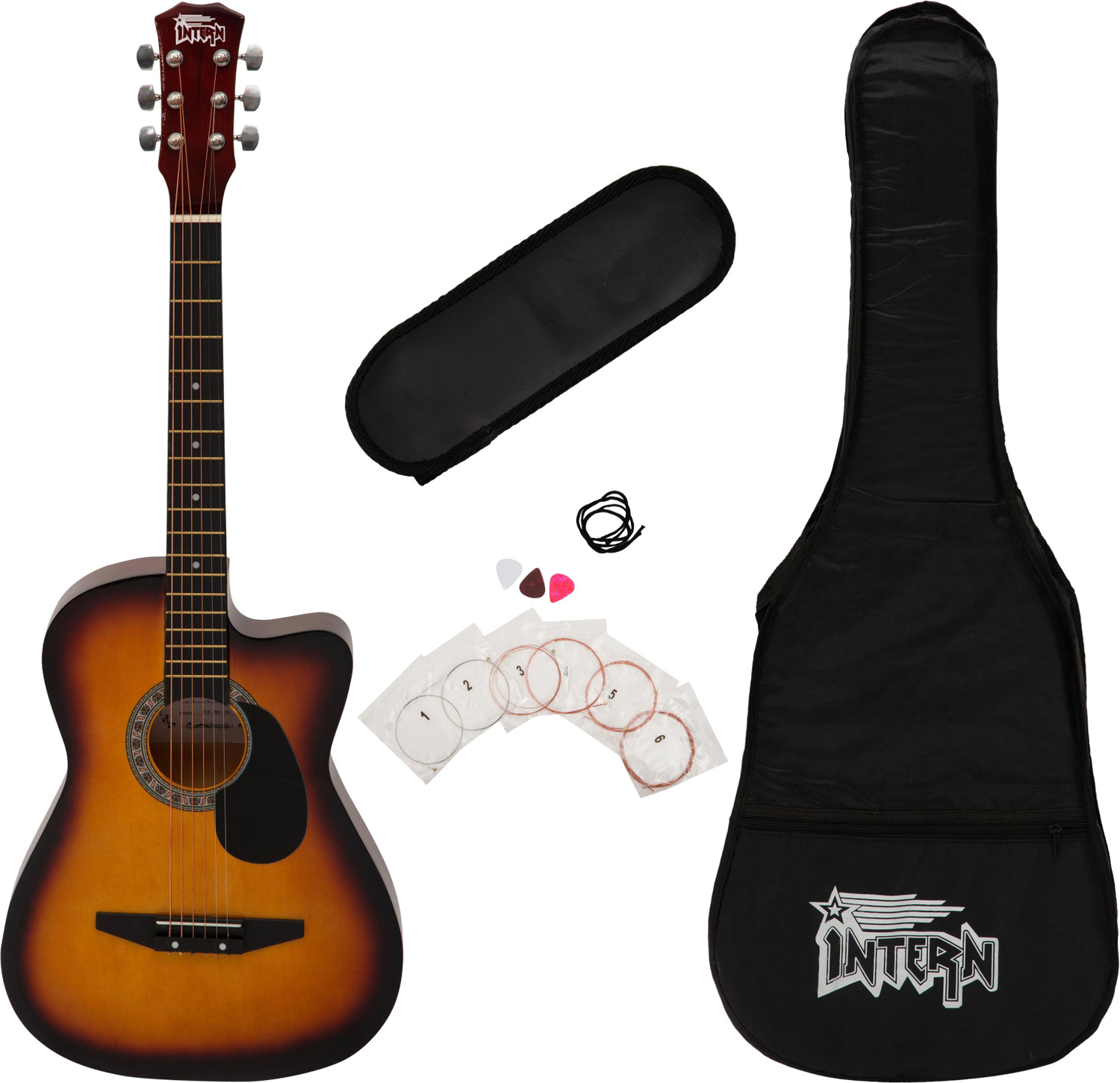 Intern INT-38C-SB-G Acoustic Guitar – Linden Wood, Black